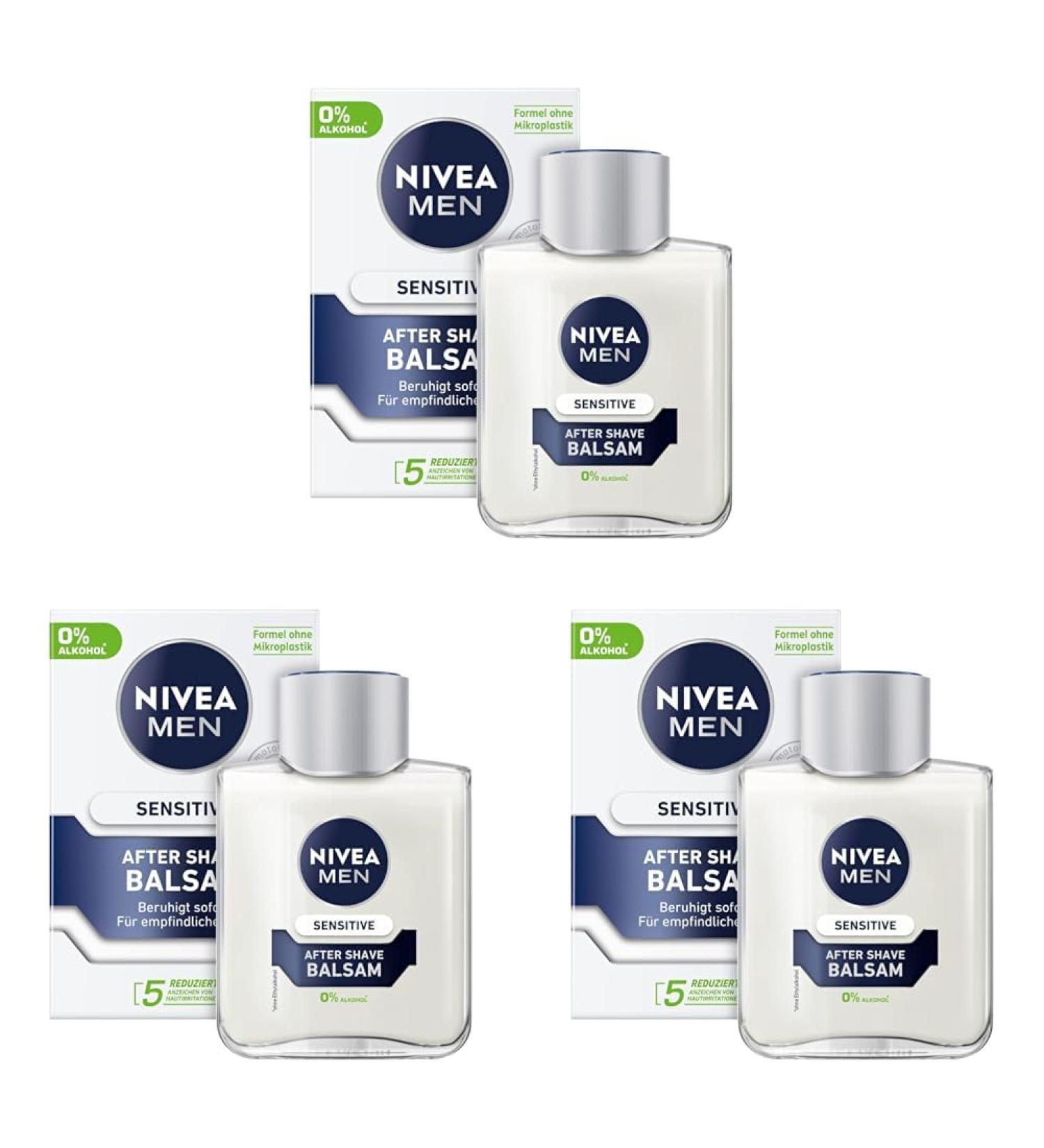 Nivea men sensitive after shave balm (100 ml) calming after shave moisturizing skin care after shaving with chamomile and vitamin E (pack with 3)