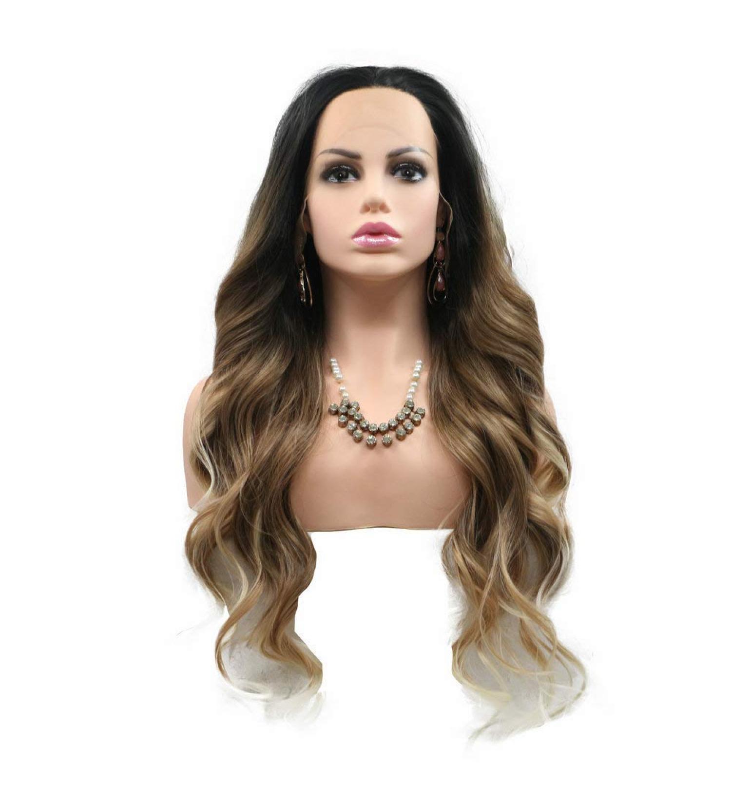 Xingyu Natural Body Wave Lace Front Wig - Dark Brown Roots to Blonde 26 | Handmade Synthetic Hair for Women - Perfect for Holiday Parties & Styling Tips - Buy Online on GoSupps.com