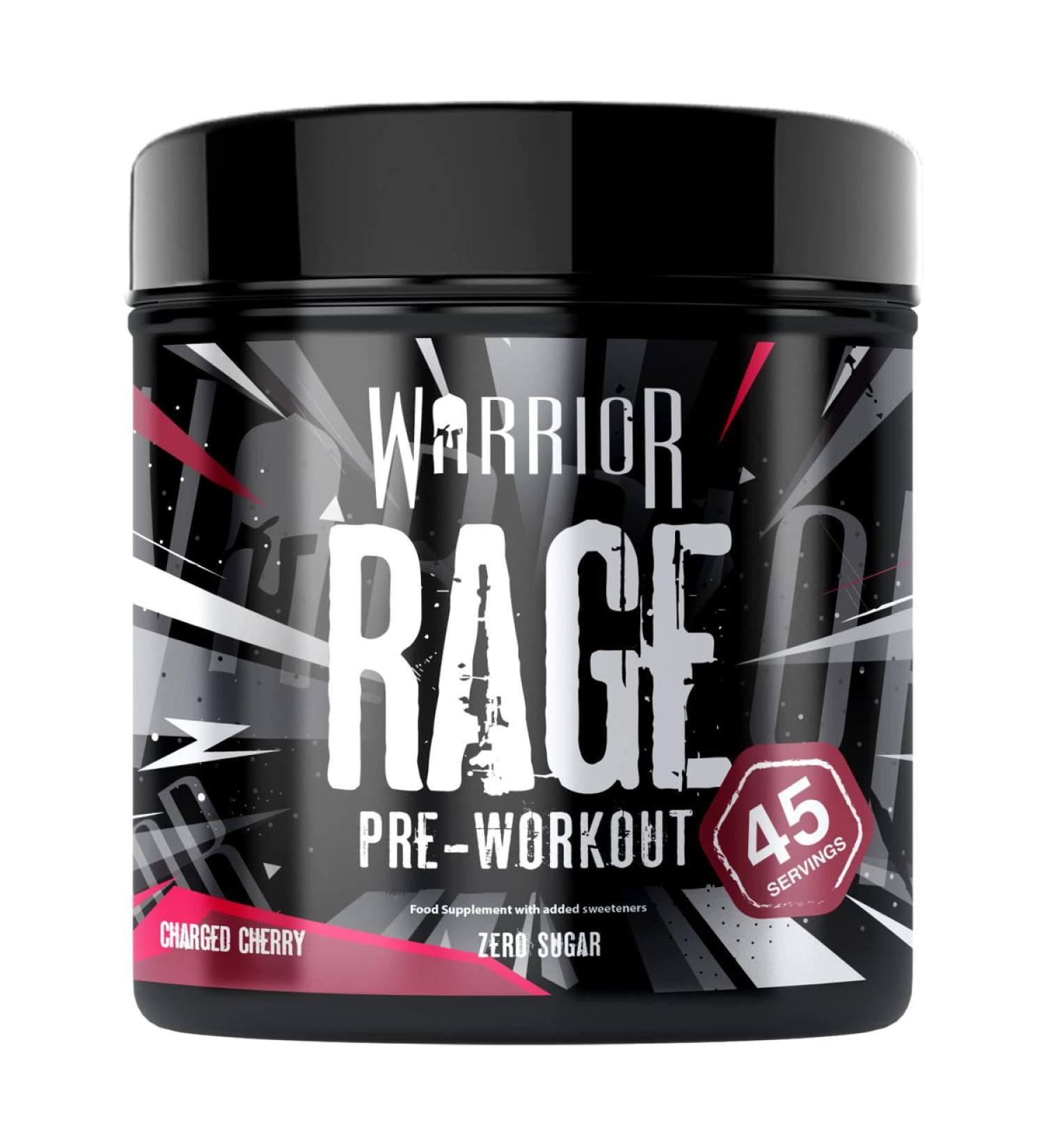 Warrior Rage Pre-Workout Powder - Charged Cherry, 392g Energy Drink Supplement with Vitamin C, Beta Alanine, Creatine Gluconate - 45 Servings - Buy Online on GoSupps.com