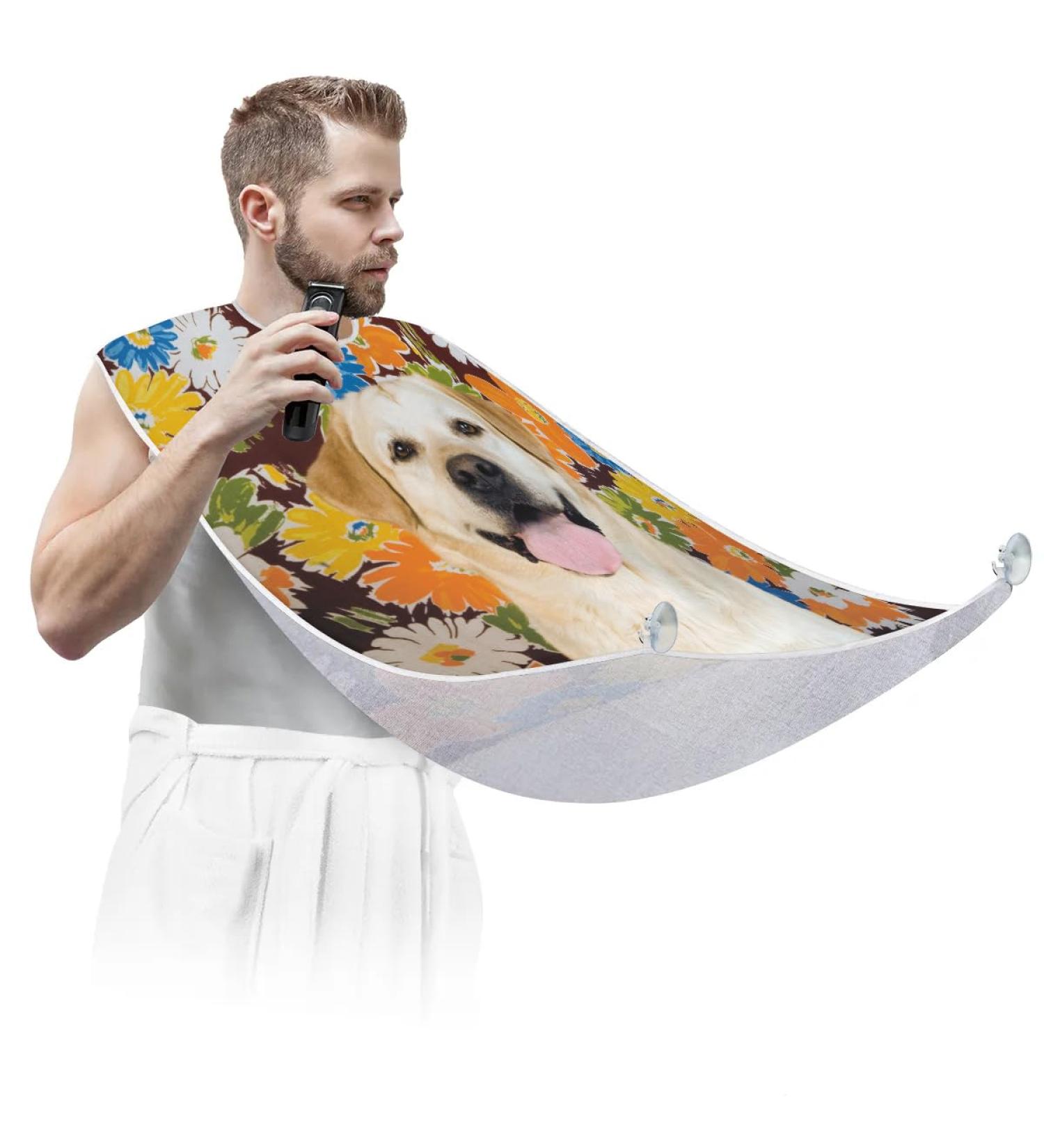 Dog Flower Beard Bib Apron for Men - Non-Stick Waterproof Grooming Cape with Suction Cups | Perfect Gift for Shaving & Trimming - Buy Online on GoSupps.com