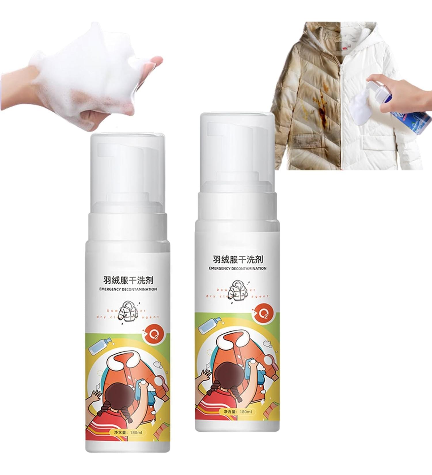 Down Jacket Foam Dry Cleaner Dry Cleaning Agent for Winter Coats Down Detergent for Puffer Jackets Dry Cleaning Agent for Clothing Oil Stain 180ML (2Pcs) - Buy Online on GoSupps.com