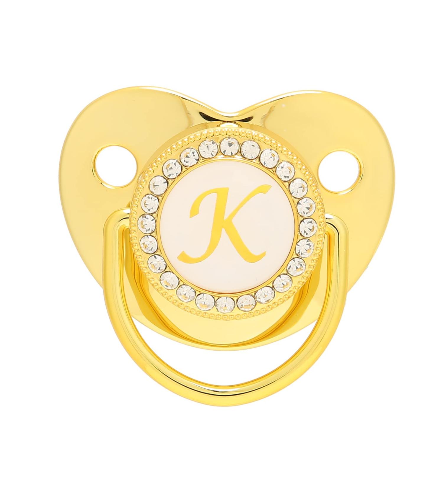 Golden Baby Pacifier - Curved Design Safe Materials 26 Letters Healthy Bling with Clips for 6-18 Months - Buy Online on GoSupps.com