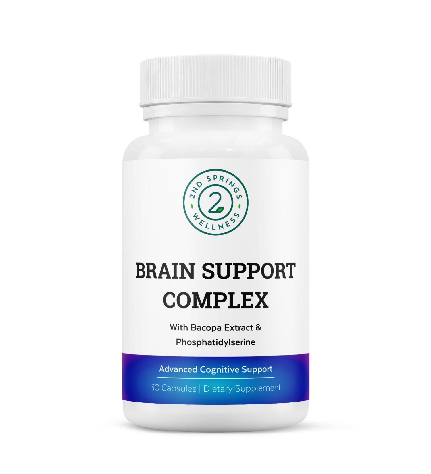 Brain Support Complex - Advanced Brain Health Supplement Nootropic with Ginkgo Biloba Bacopa Monnieri Phosphatidylserine Huperzine-A St. John's Wort - 30 Ct Memory Focus and Mood Supplements - Buy Online on GoSupps.com