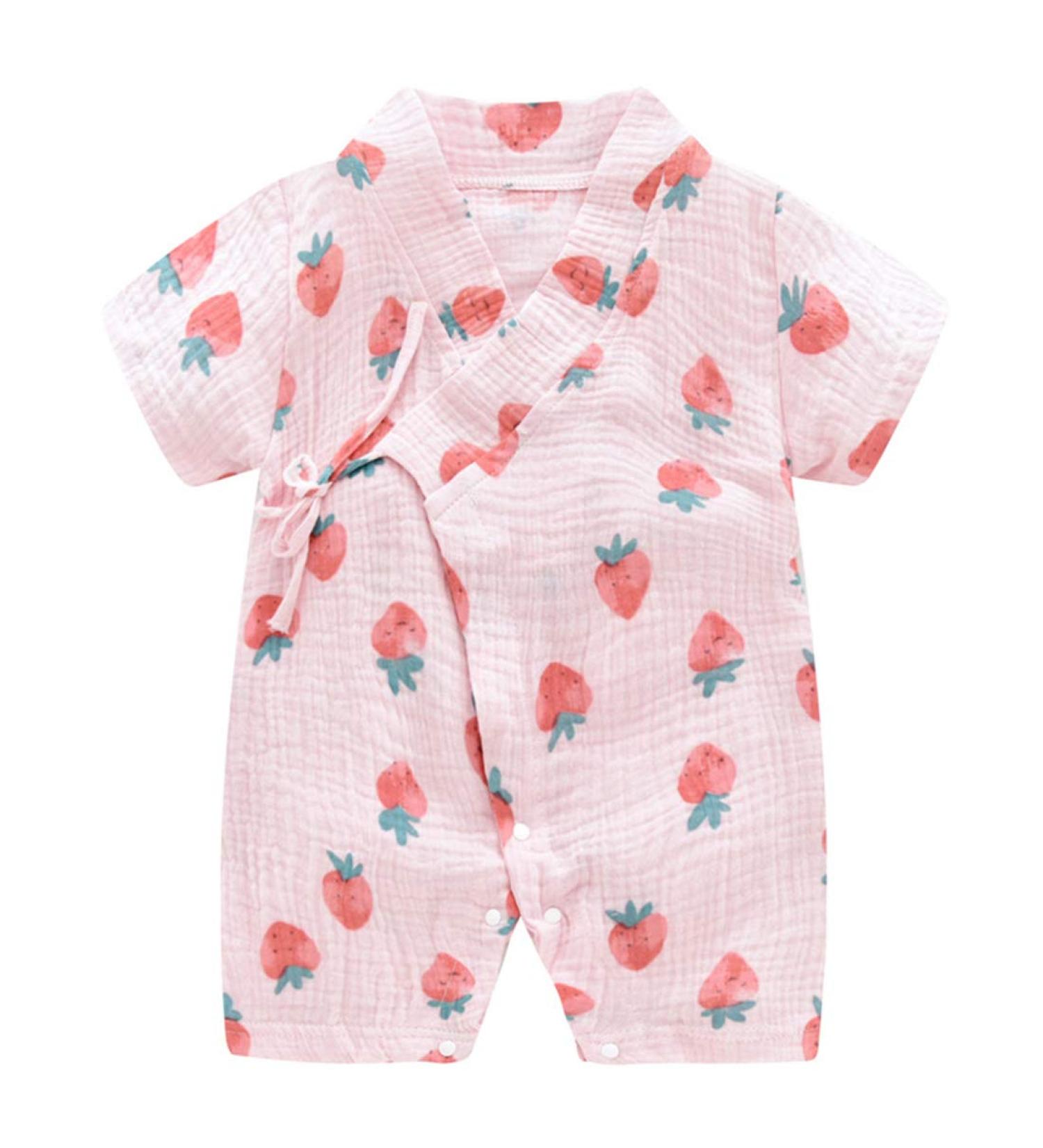 PAUBOLI Baby Kimono Robe | Newborn Cotton Yarn Bodysuit Romper | Japanese Pajamas 0-24 Months | 3-6 Months Strawberry - Buy Online on GoSupps.com