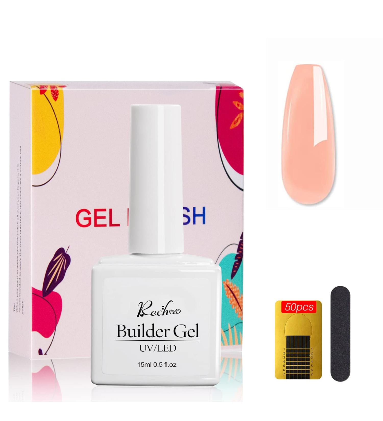Rechoo Builder Gel 15ml - Pink Orange Nail Extension Set with 50 Nail Forms | 5-in-1 French Nail Art & Design - Buy Online on GoSupps.com