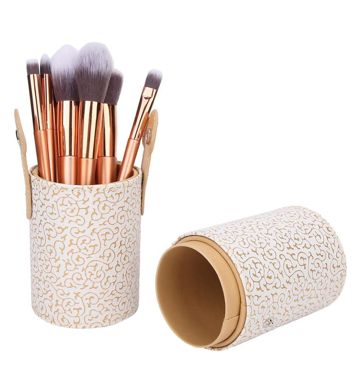 Portable PU Leather Makeup Brush Cup Holder - Travel Cosmetic Organizer - Apricot - Buy Online on GoSupps.com