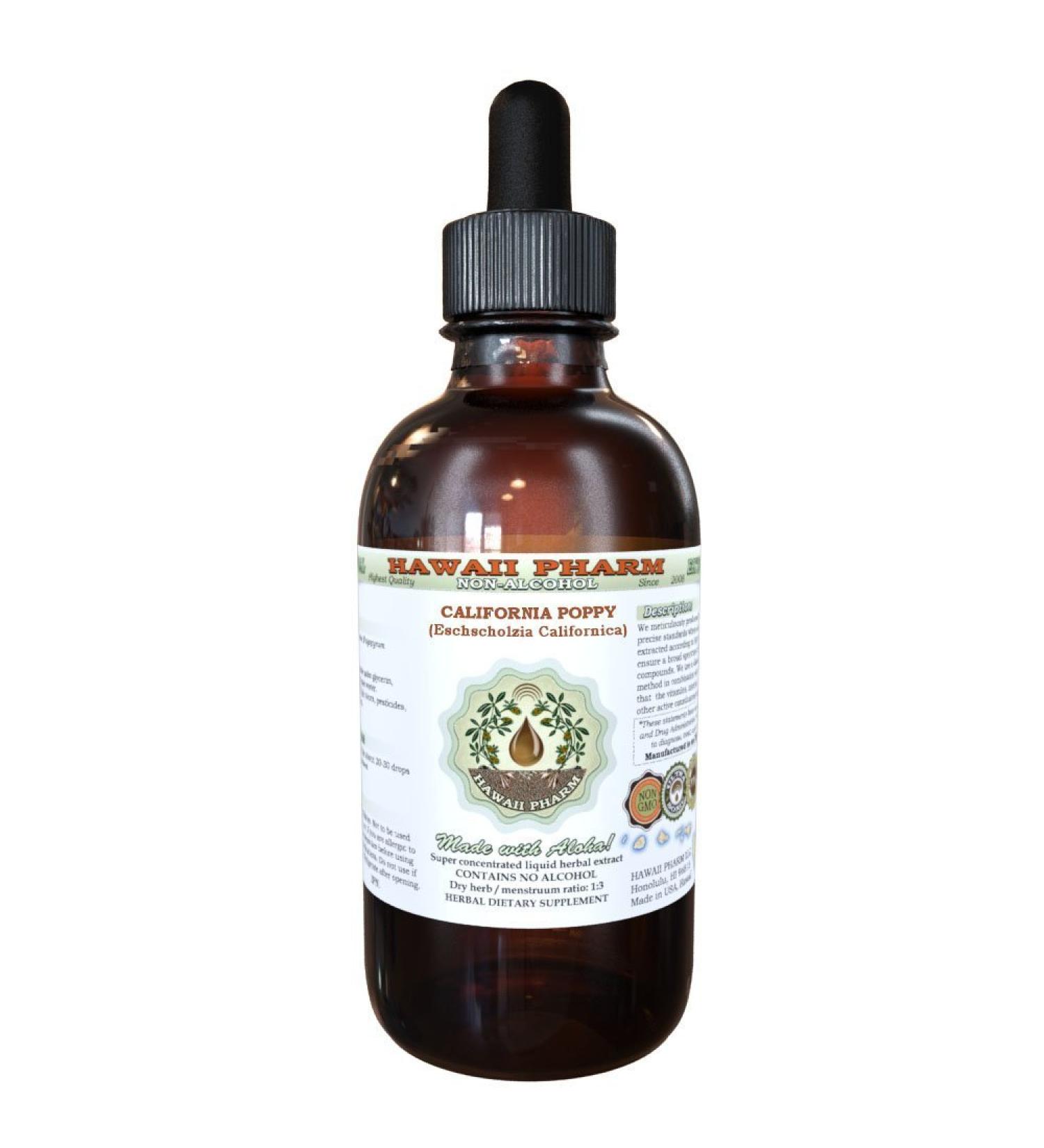 Hawaii Pharm California Poppy Alcohol-Free Liquid Extract California Poppy (Eschscholzia Californica) Seed Glycerite Natural Herbal Supplement 4 oz - Buy Online on GoSupps.com