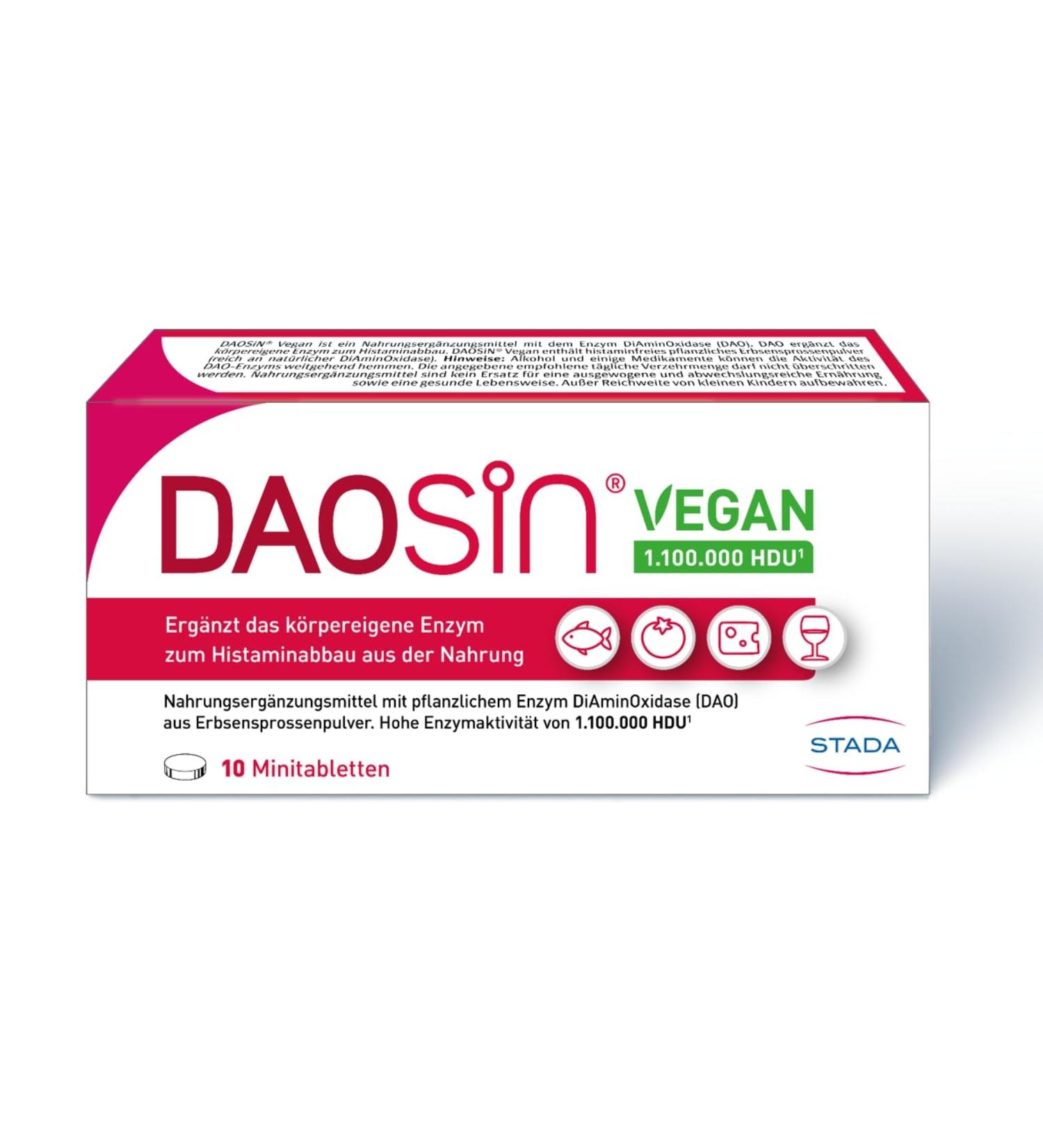 DAOSiN Comprim s v g taliens en cas d'intol rance l'histamine pour compl ter l'enzyme DAO de l'organisme pour la d gradation de l'histamine par les aliments haute activit enzymatique 1 1 million V g talien Lot de 10 - Buy Online on GoSupps.com