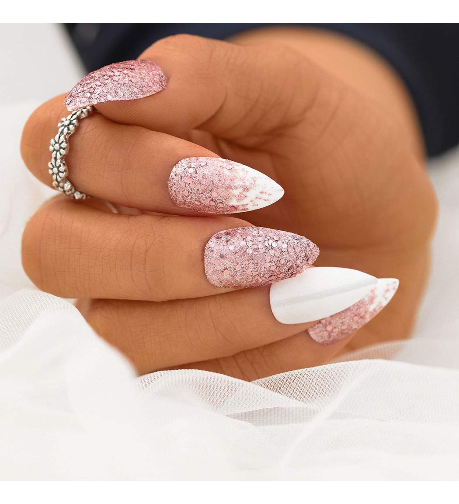 Sethexy Stiletto Matt False Nails 24 Medium Acrylic Press-On Fingernails for Women & Girls Complete Salon Art Design - Buy Online on GoSupps.com