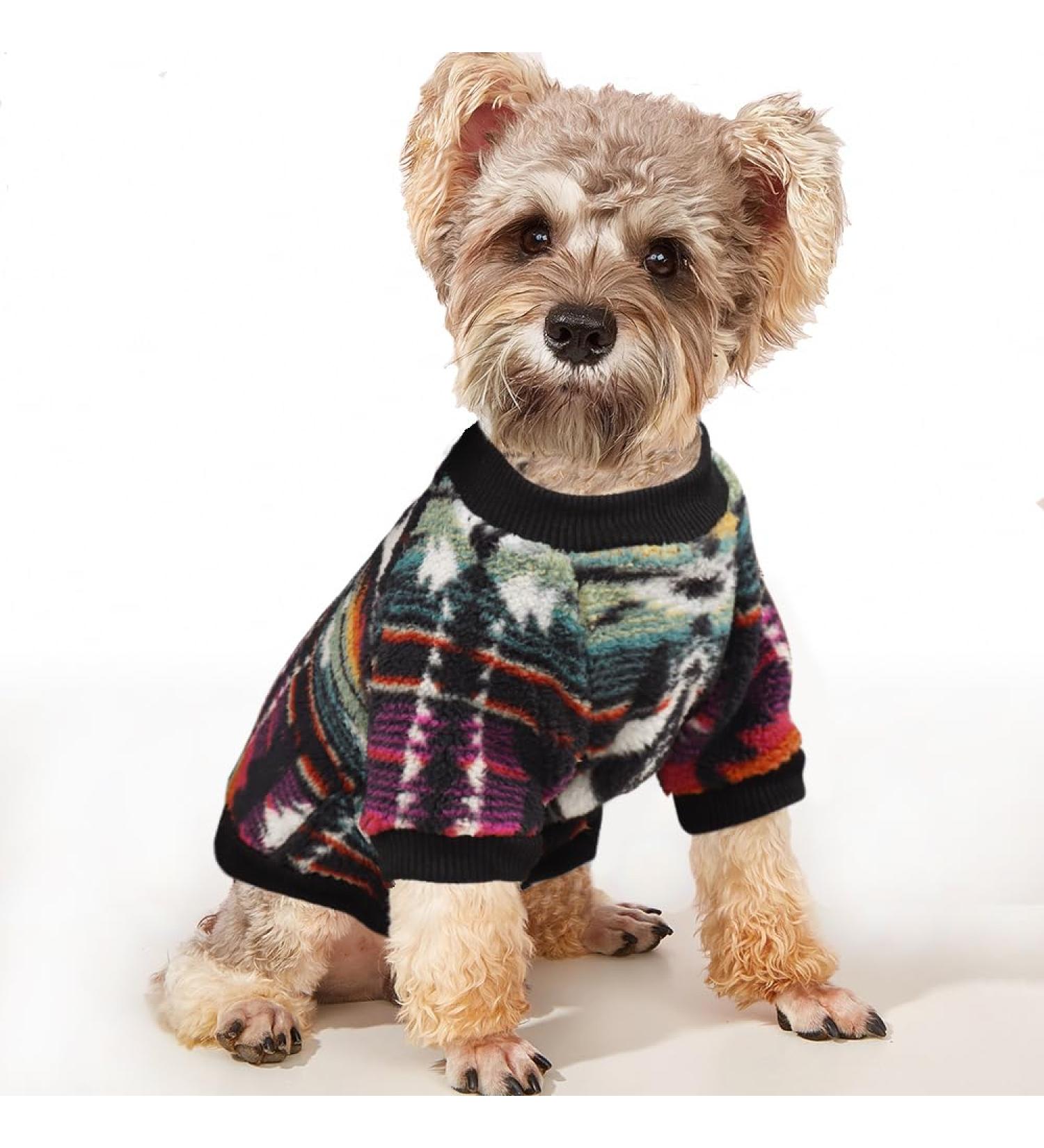 Yaodhaod Multi-Colored Fleece Dog Sweater for Small Dogs - Ultra Soft Ethnic Style Thermal Winter Clothing - Buy Online on GoSupps.com