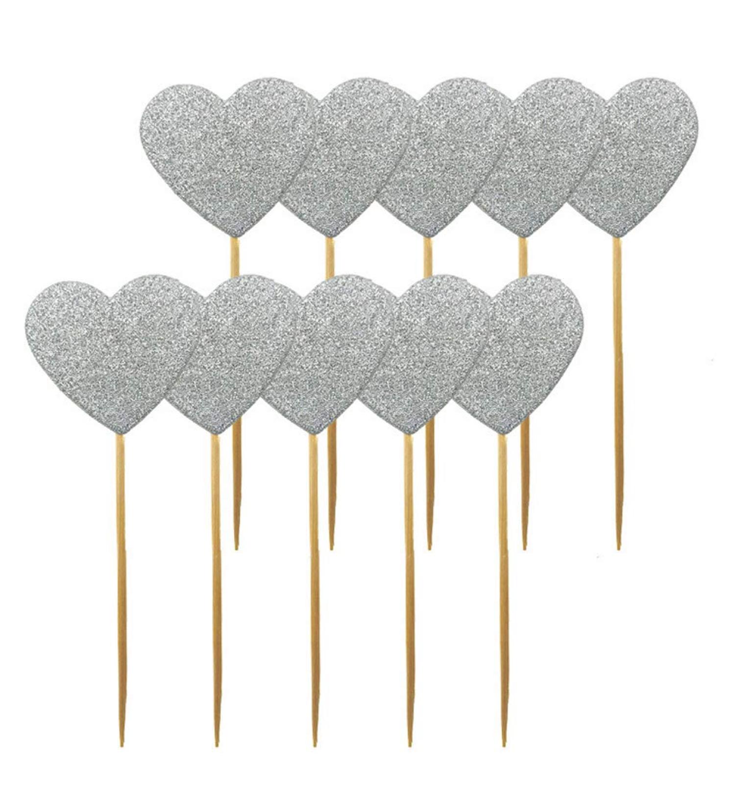 50 Pieces Cupcake Toppers Glitter Cupcake Toppers Glitter Heart Cupcake Toppers Birthday Cake Decoration for Birthday Party Wedding Baby Shower Supplies Silver - Buy Online on GoSupps.com