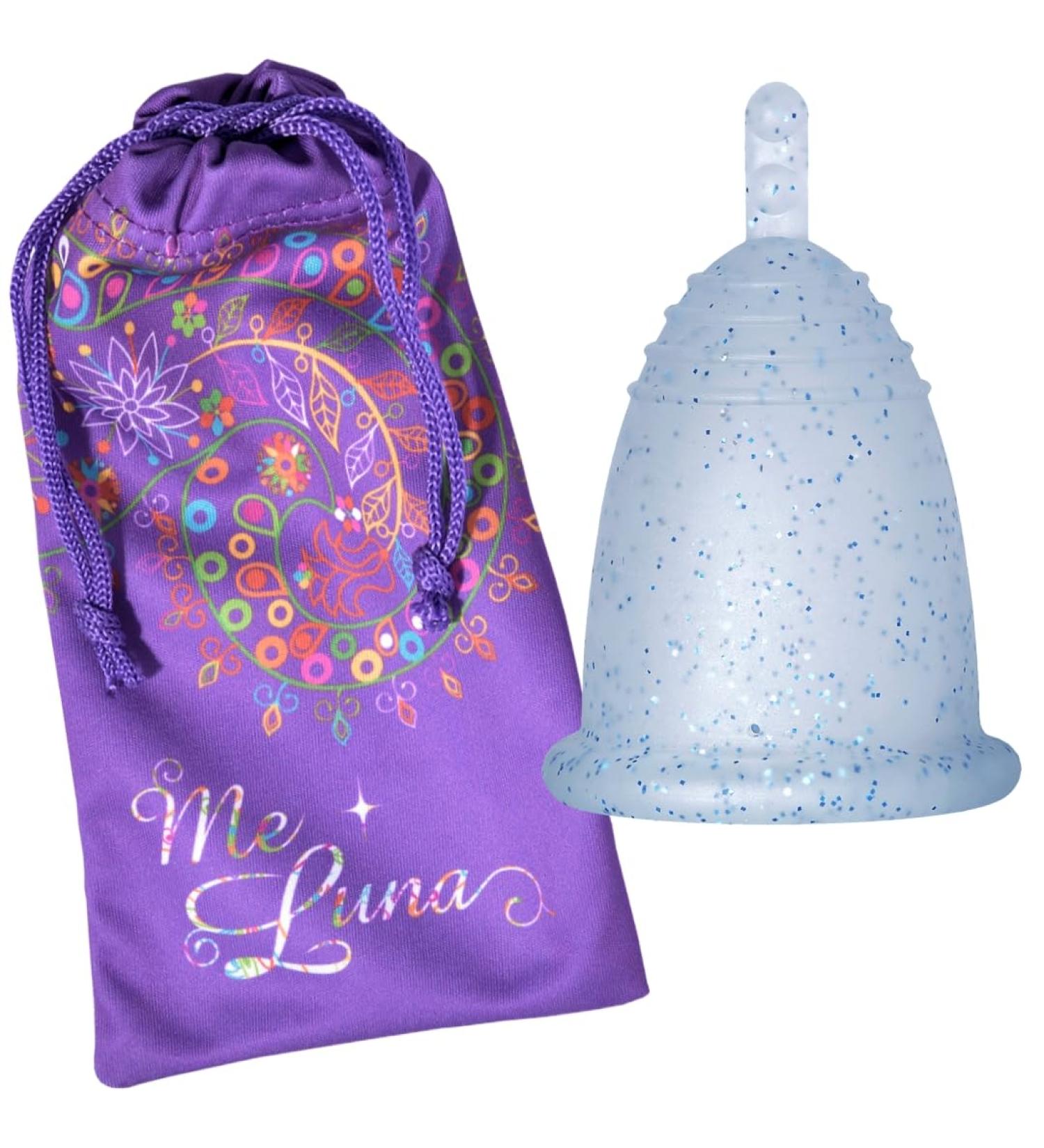 Me Luna Menstrual Cup Classic - Blue Glitter Size M with Handle | Eco-Friendly Period Solution - Buy Online on GoSupps.com
