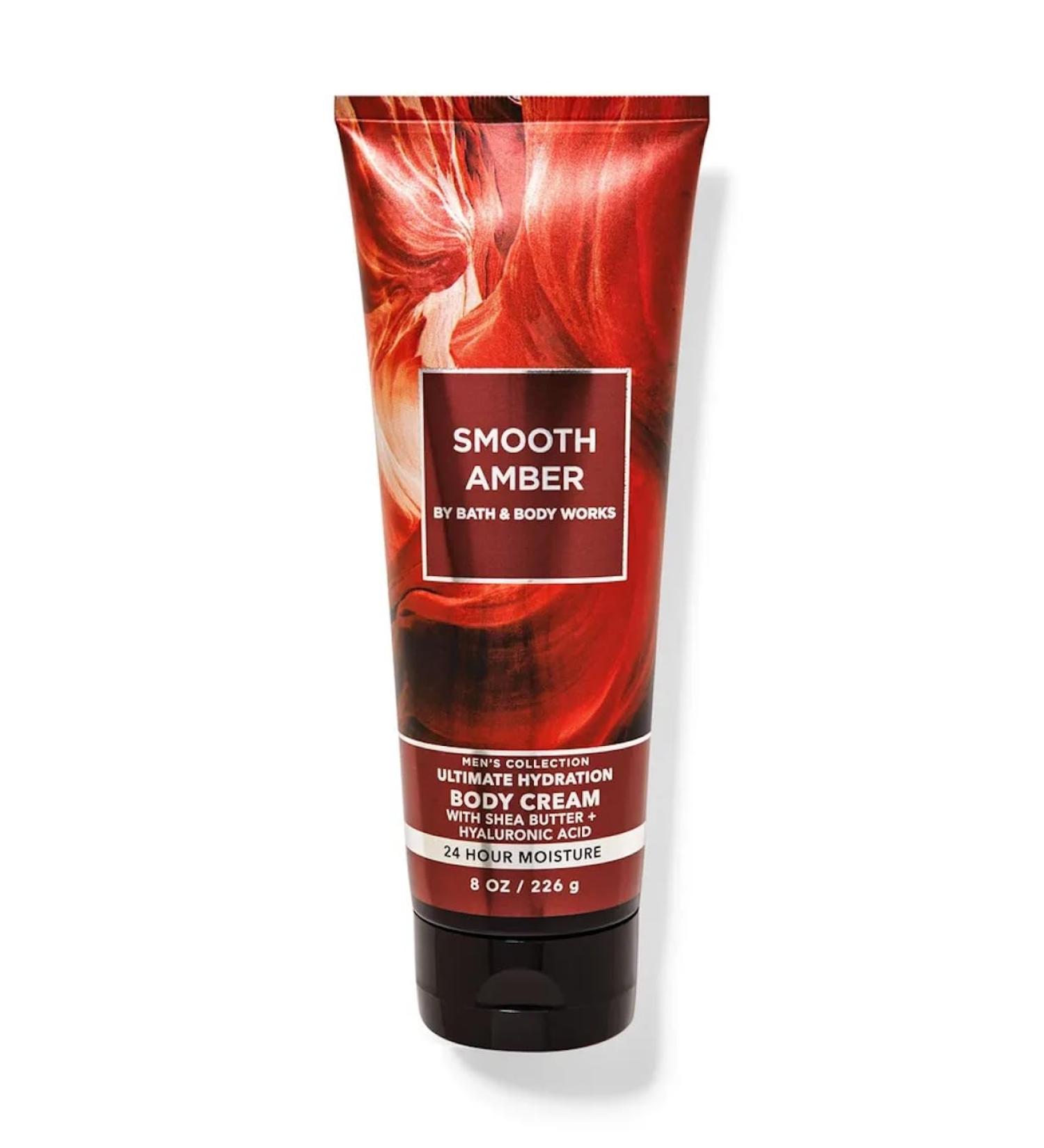 Bath and Body Works Hyaluronic Acid Body Cream For Men 8 Ounce (Smooth Amber)