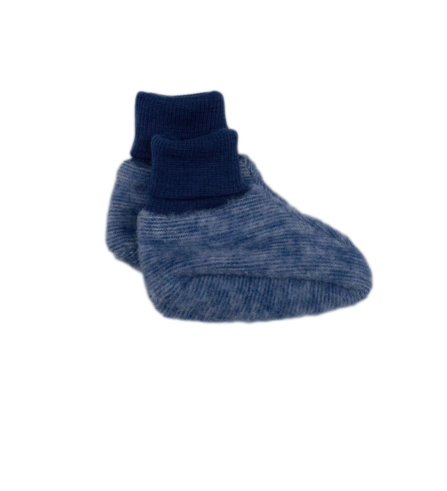 Cosilana Baby Fleece Booties 60% Wool (Organic) 40% Cotton (Organic) (Non-Slip Soles for Sizes EU 62/68 and Up) 3-6 Months Blue Melange