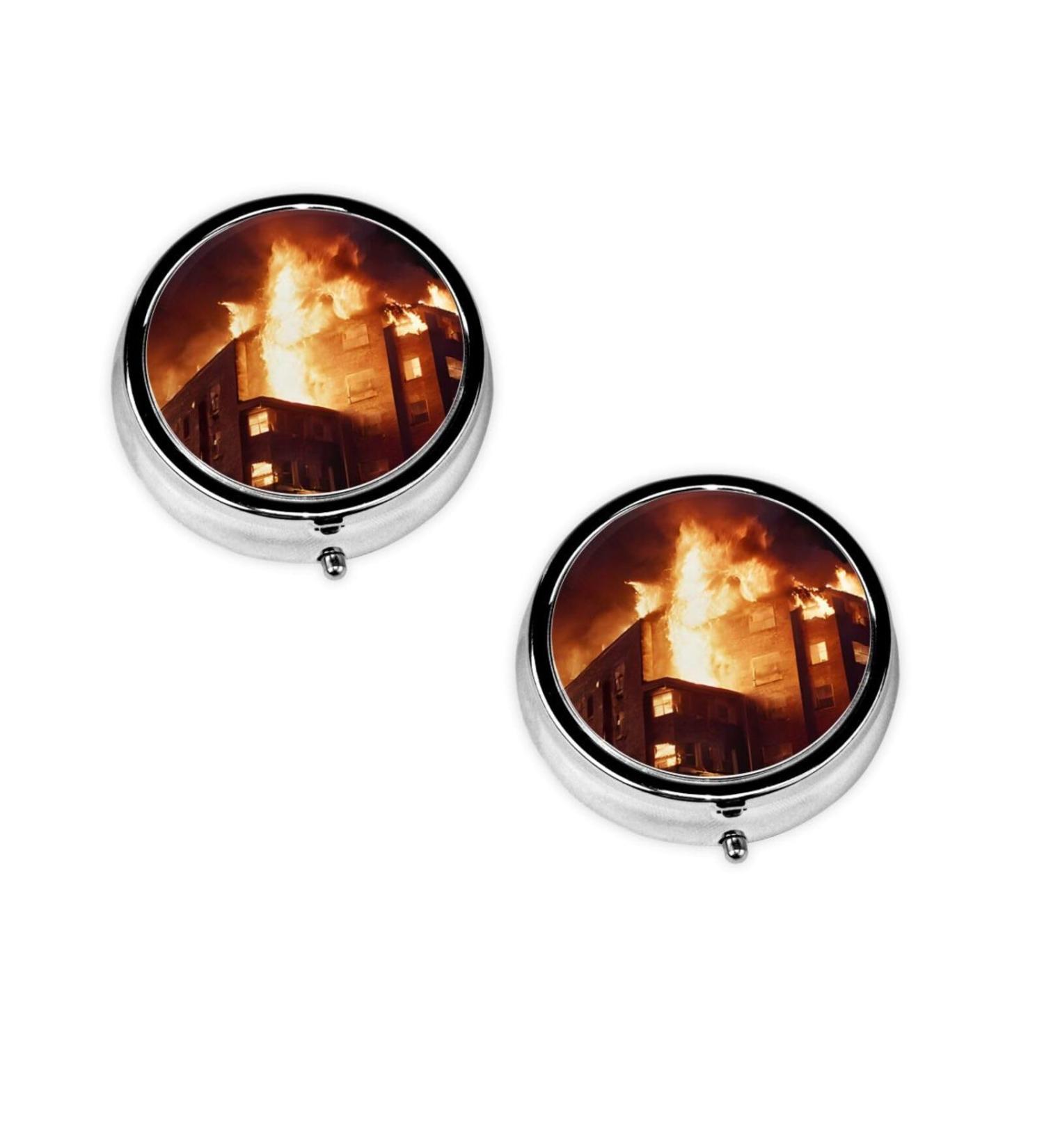 Volcano Printed Mini Round Pill Box - 3 Compartment Travel Organizer | Portable Pill Case for Home & Office - Buy Online on GoSupps.com