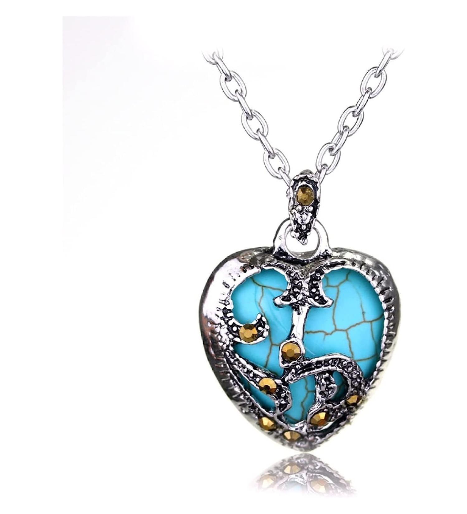 Crystal Jade Pendant Necklace Amulet Jewelry Personalised Steampunk Necklaces Pendant Chain Choker Necklace Jewelry Natural Stone Turquoises Necklace Blue Black Color Heart Shape Women Party Jewelry H - Buy Online on GoSupps.com