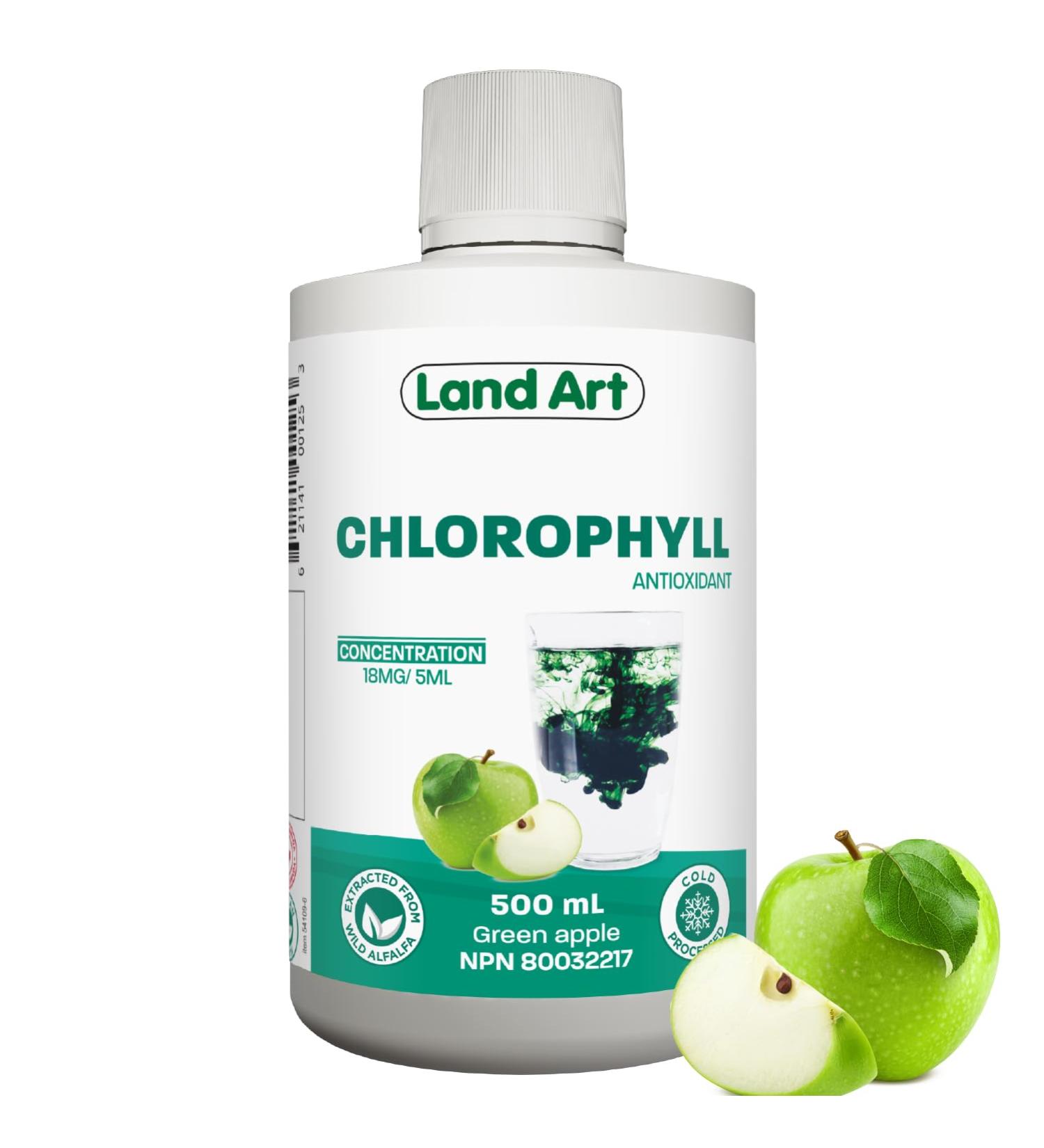 Liquid Chlorophyll Apple 500ml Cold Extracted from Non-GMO Alfalfa - Detox - Alkaline - Natural Body Deodorant Antioxidant - Made in Canada - Buy Online on GoSupps.com