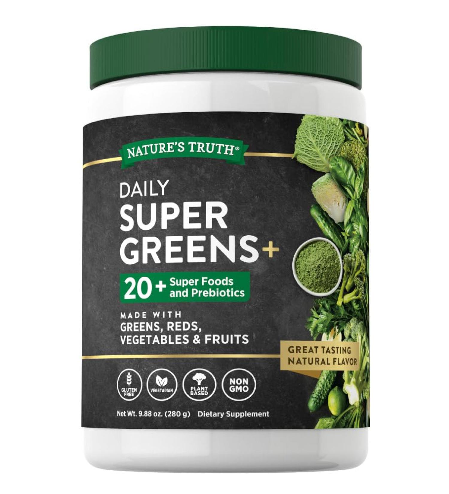 Nature's Truth Super Greens Superfood Powder Supplement | Fruit & Vegetables Blend | Juice & Smoothie Mix | 9.88 oz | Vegan Non-GMO & Gluten Free - Buy Online on GoSupps.com