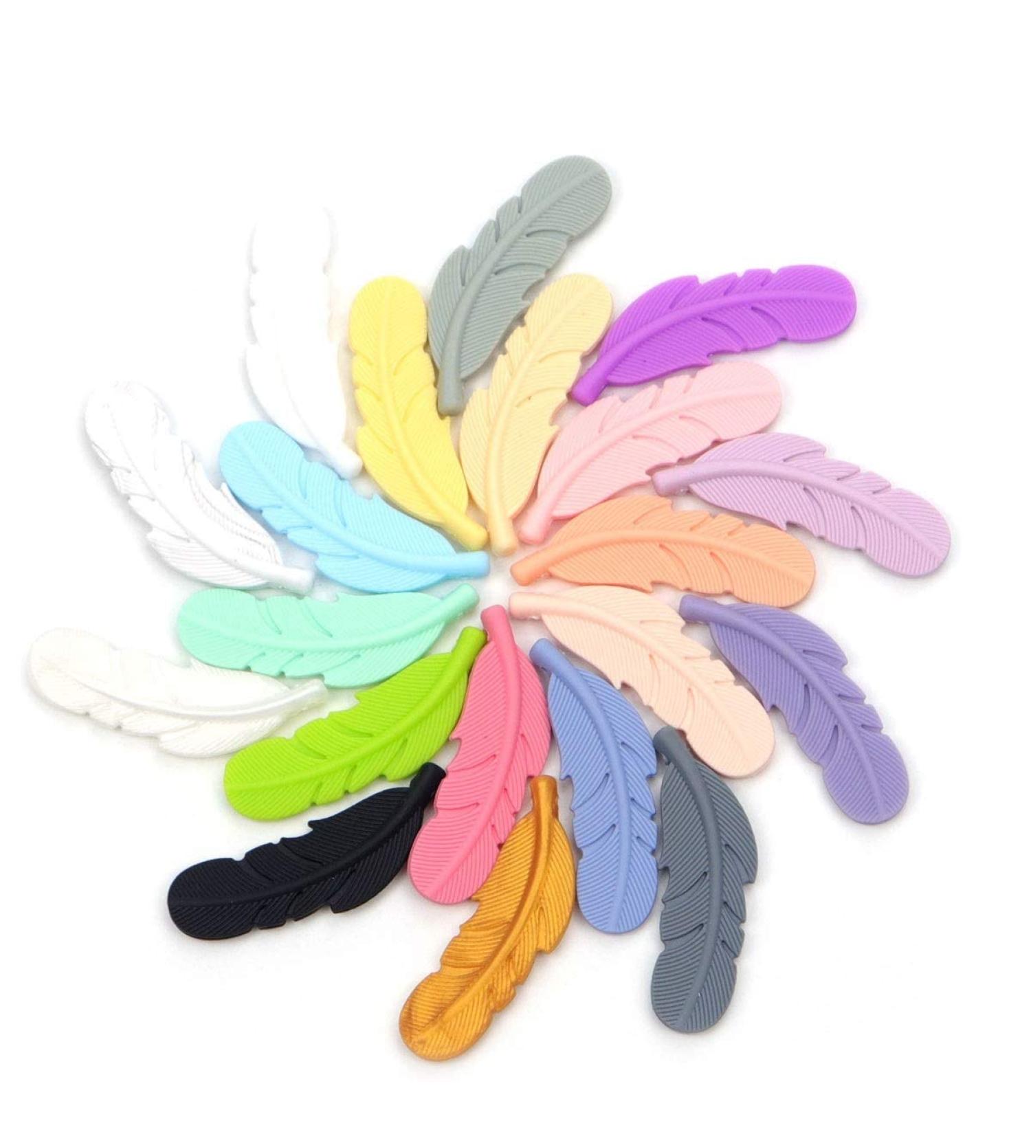 Weekjoey 20Pcs Feather Silicone Beads Jewelry Making DIY Bracelet Necklace Pendant - Soft Colorful Loose Beads in 20 Colors for Handmade Supplies - Buy Online on GoSupps.com