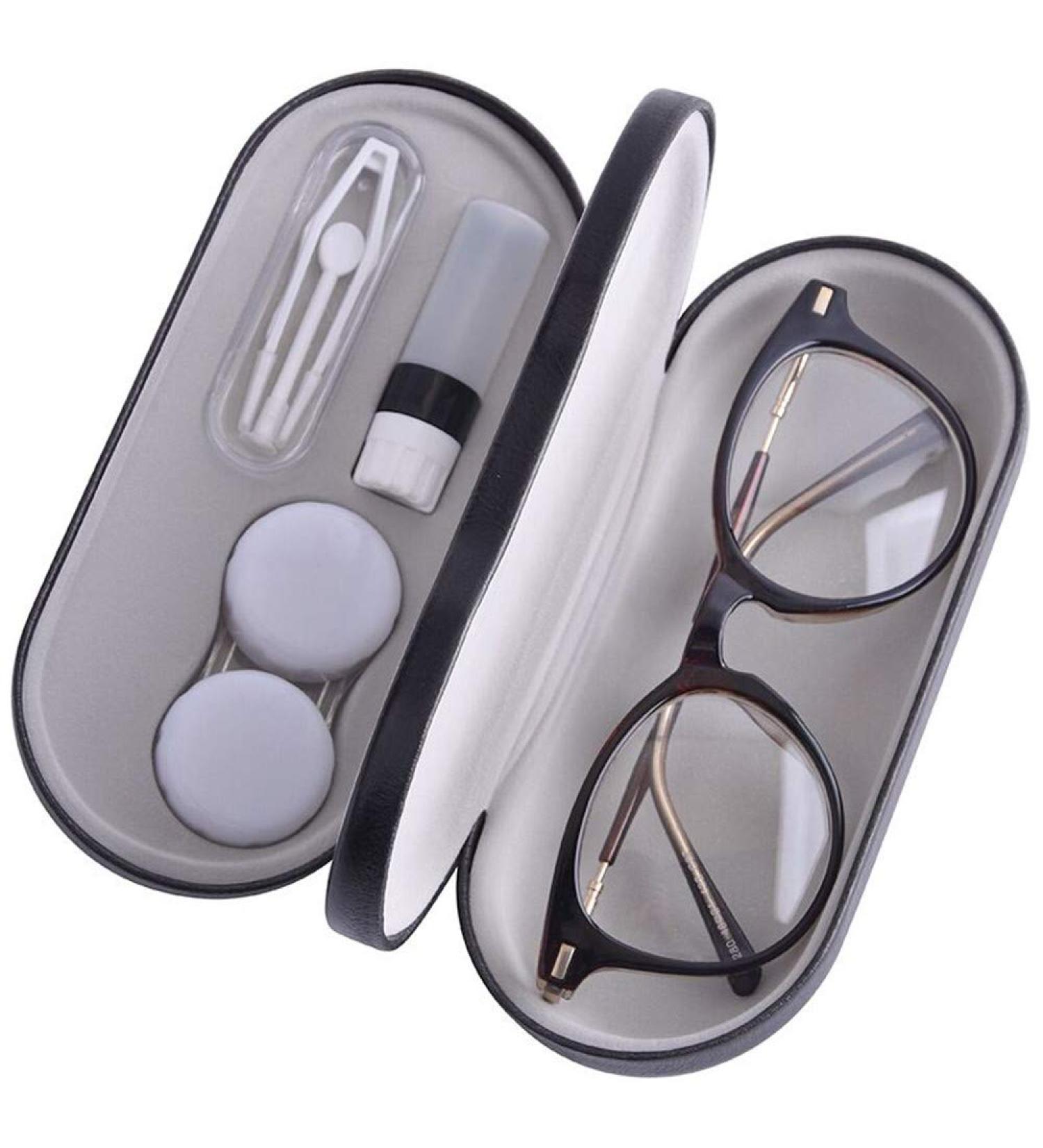 Buy 2 in 1 Double Sided Contact Lens Case - Portable Glasses Case with Mirror Tweezers & Applicator - Ideal for Home & Travel - Black - Buy Online on GoSupps.com