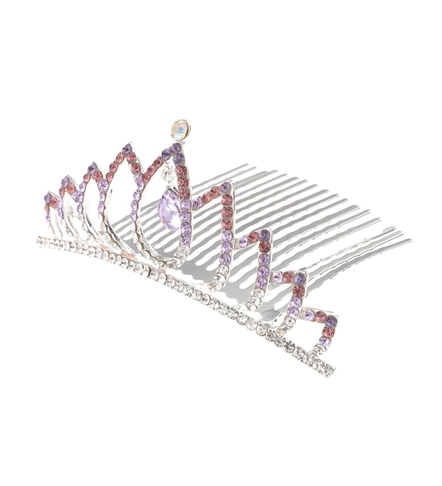 FRCOLOR Luxury Colored Rhinestone Crown Alloy Bride Comb Wedding Wood Display Base - Buy Online on GoSupps.com