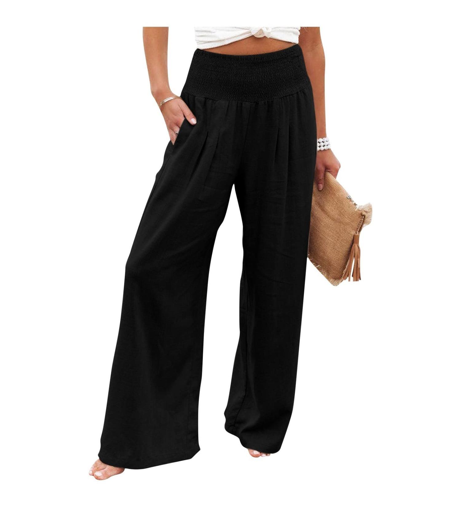 Longantii Women's High Waisted Cotton Linen Wide Leg Pants - Black, 3X-Large - Buy Online on GoSupps.com