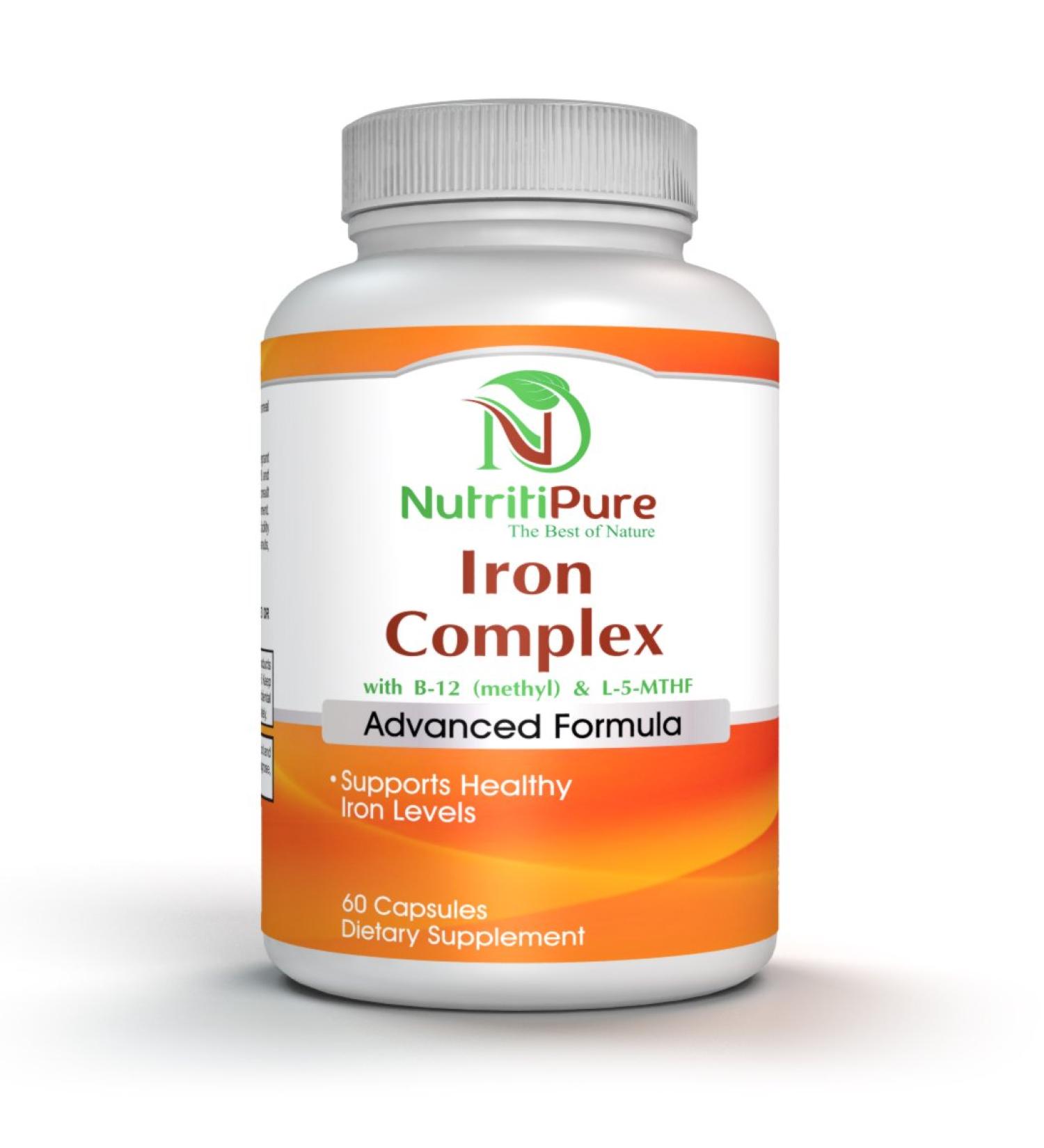 NutritiPure Iron Complex Capsules - Non-Constipating Carbonyl Iron with Quatrefolic B12, B6 & Vitamin C - 60 Caps for Women & Men - Buy Online on GoSupps.com