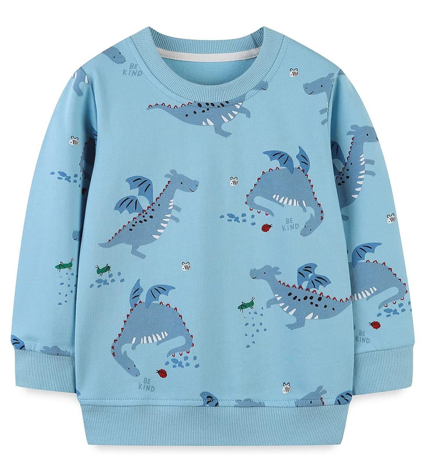 Dinosaur Sweatshirt for Boys | Kids Cotton Jumper Top | Long Sleeve Pullover T-Shirt for Toddlers | Baby Clothes 1-8 Years | 1-2 Years | Dino Design - Buy Online on GoSupps.com