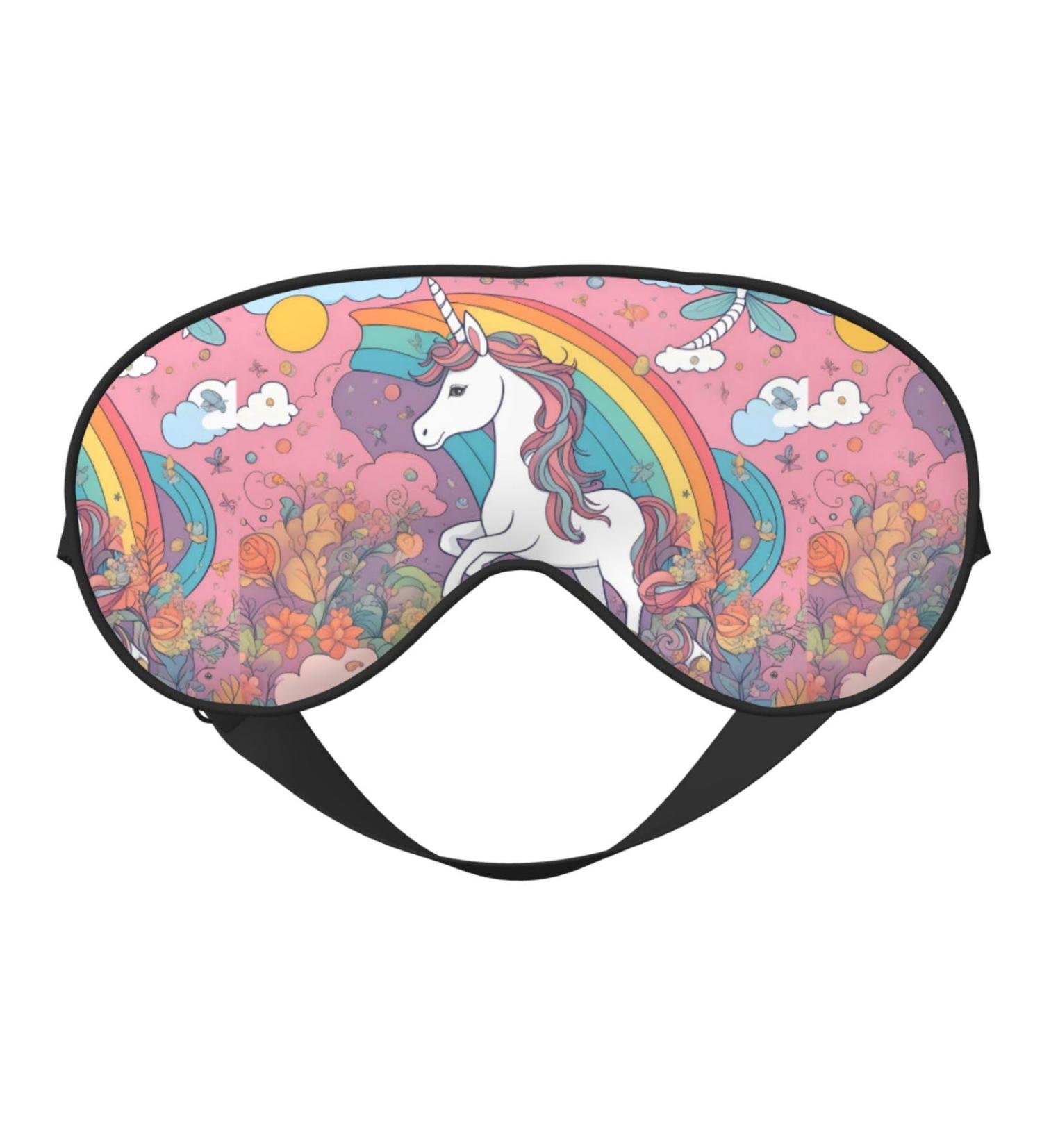 Pretty Flowers & Unicorns Unisex Blackout Sleep Eye Mask - Adjustable Elastic Design for Travel Yoga & Naps - Buy Online on GoSupps.com