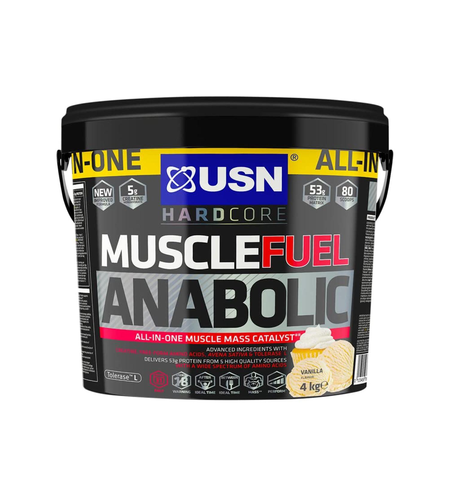USN Muscle Fuel Anabolic Vanilla Protein Powder Shake 4kg | All-in-One Workout-Boosting Formula for Muscle Gain - Buy Online on GoSupps.com