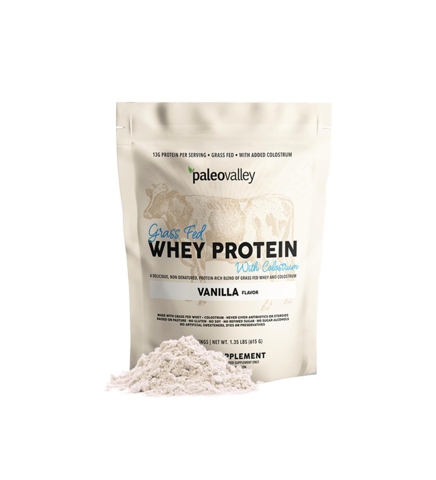 Paleovalley 100% Grassfed Whey Protein Powder with Colostrum 30 Serving 13g Protein Vanilla Muscle Building Immune Support Gut Health - Buy Online on GoSupps.com