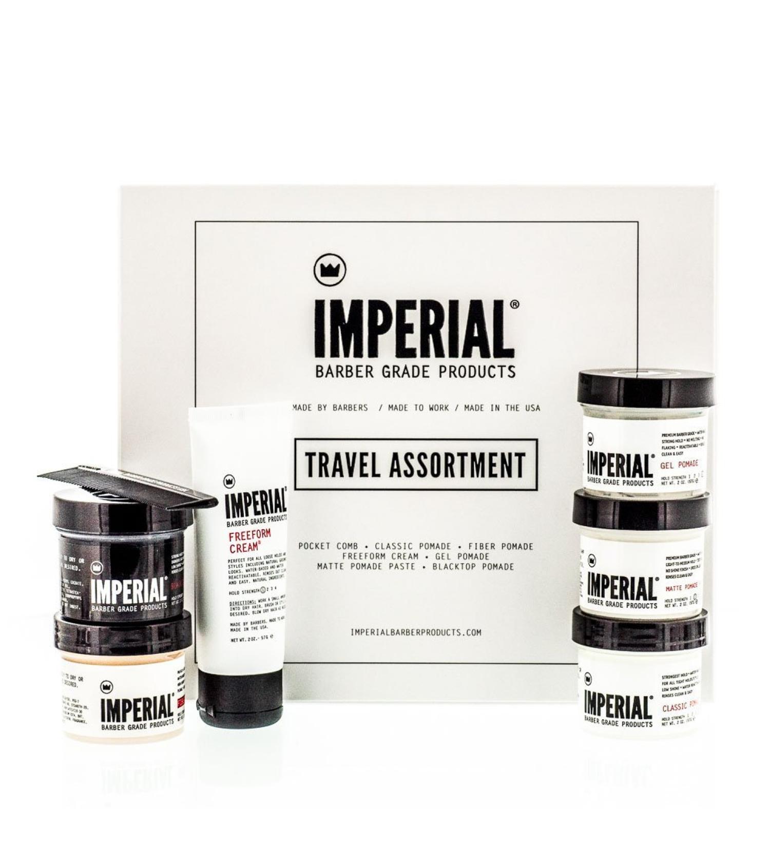 Imperial Barber Travel Assortment Gift Set - Men's Hair Styling Products: Classic Fiber Gel Matte Pomade Freeform Cream & Comb - Perfect for International Shipping - Buy Online on GoSupps.com