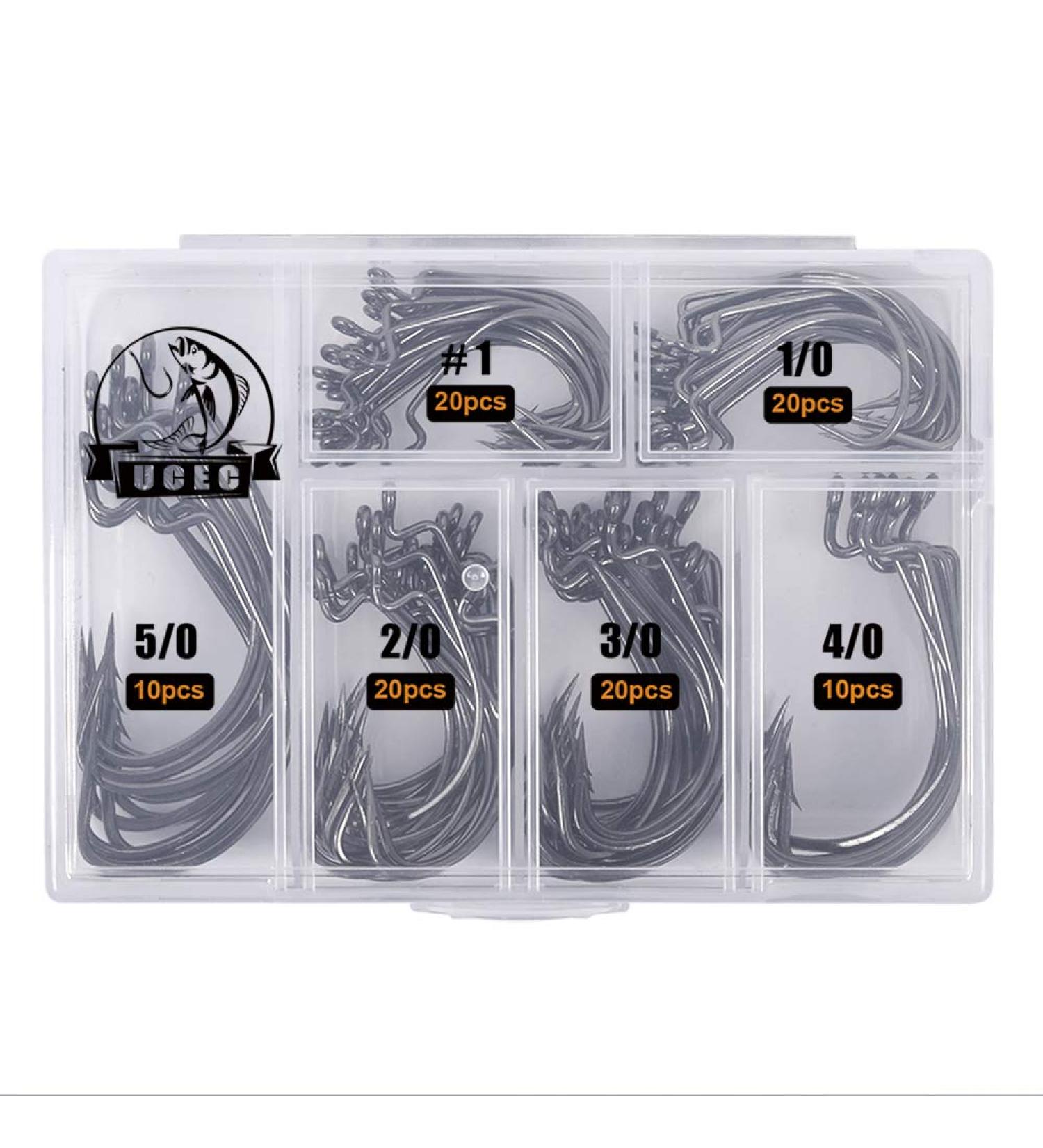 UCEC Fishing Hooks 100pcsbox Offset Wide Gap 2X Strong Worm Hooks for Bass Trout - Sizes 1-50 - Buy Online on GoSupps.com