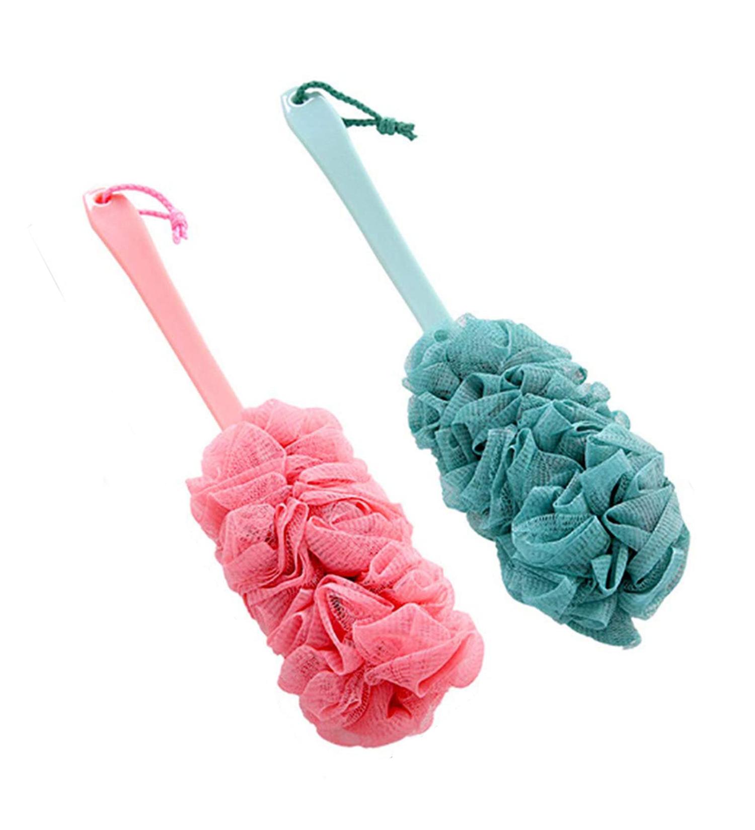 2-Piece Long Handle Shower Sponge & Back Brush Set | Soft Skin Cleaning Sponges for Men & Women - Buy Online on GoSupps.com