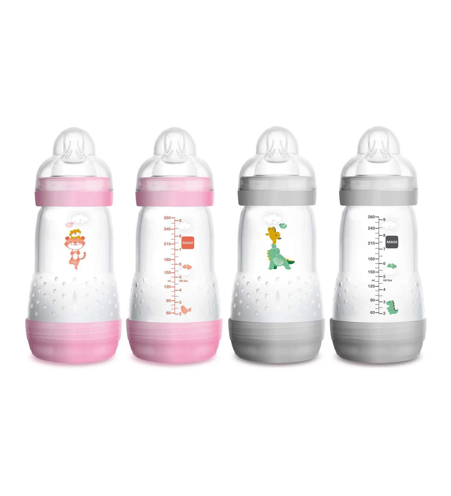 MAM Easy Start Anti-Colic Medium Flow Bottles 9 oz (4-Count) Gray and Pink - Buy Online on GoSupps.com