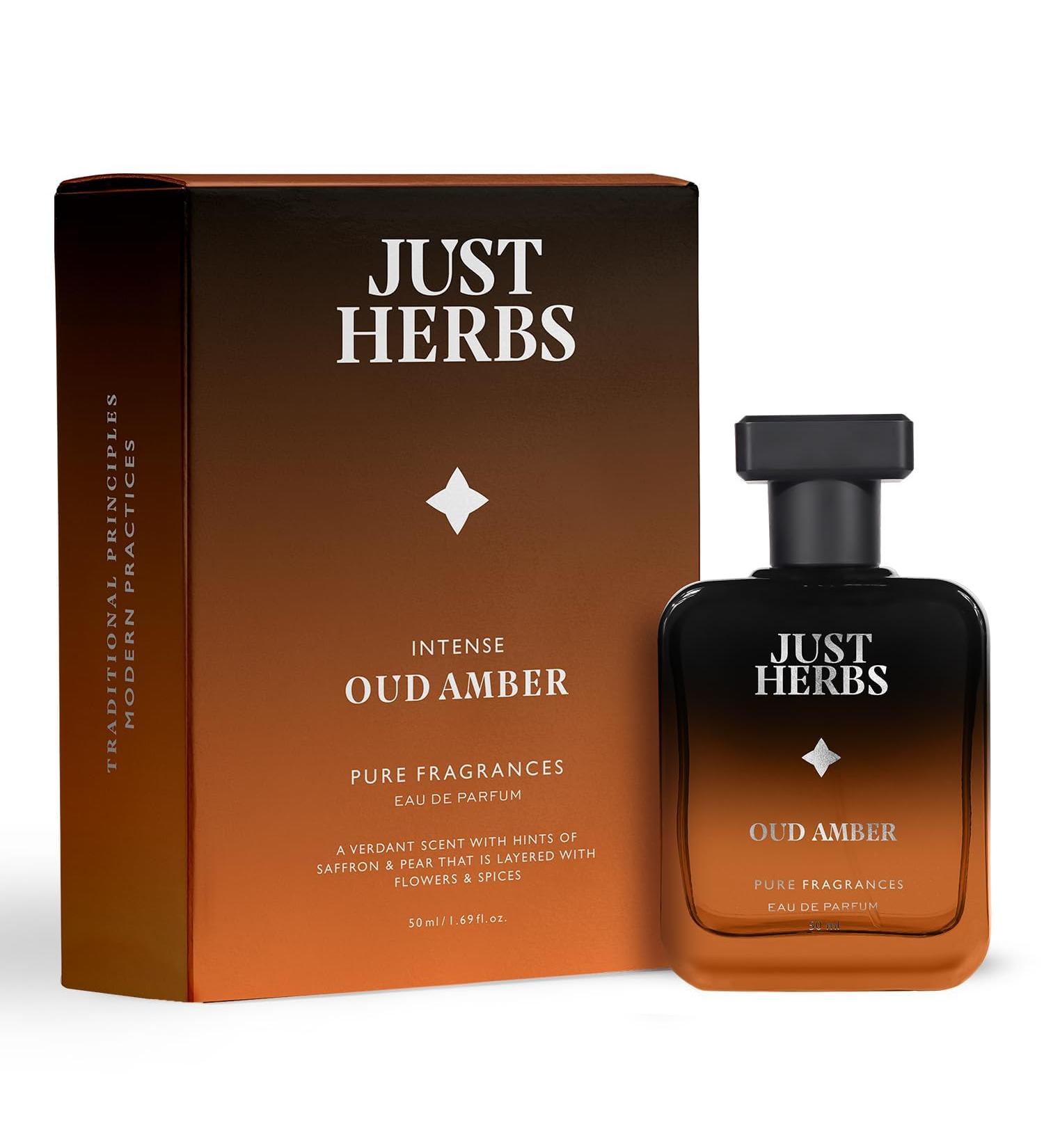 Ju.st He.rbs Intense Oud Amber Eau Da Parfum for Men 50 ml | Long Lasting Pure Fragrance Body Spray Mens Perfume with Flowers & Spices - Buy Online on GoSupps.com