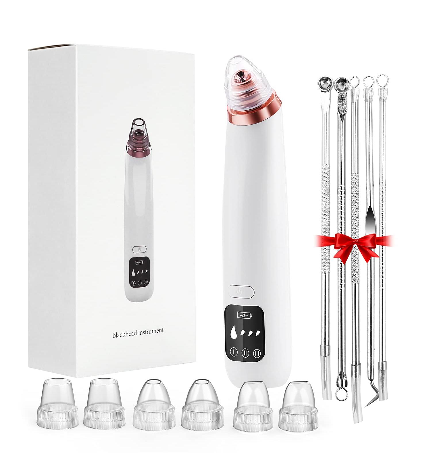 Blackhead Remover Pore Vacuum Cleaner Electric Acne Extractor Kit | LED Display, USB Rechargeable, All Skin Types | Gold - Buy Online on GoSupps.com