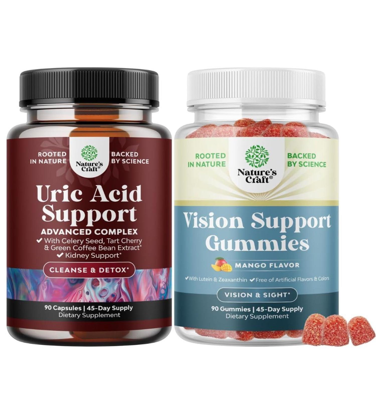 Bundle of Green Coffee Bean Extract for Uric Acid Cleanse & Detox with Turmeric Tart Cherry & Celery Seed and Zeaxanthin Plus Lutein Gummies - Lutein Eye Vitamins for Vision & Blue Light Protection - Buy Online on GoSupps.com