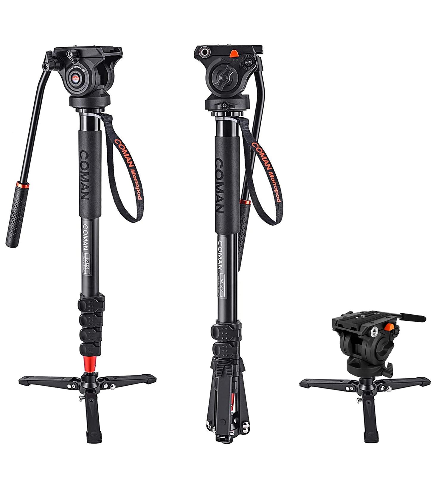COMAN KX3232 73.2 Professional Aluminum Monopod Tripod with Pan Tilt Fluid Head - Lightweight Telescopic Camera Monopod for DSLR Video Cameras - Buy Online on GoSupps.com