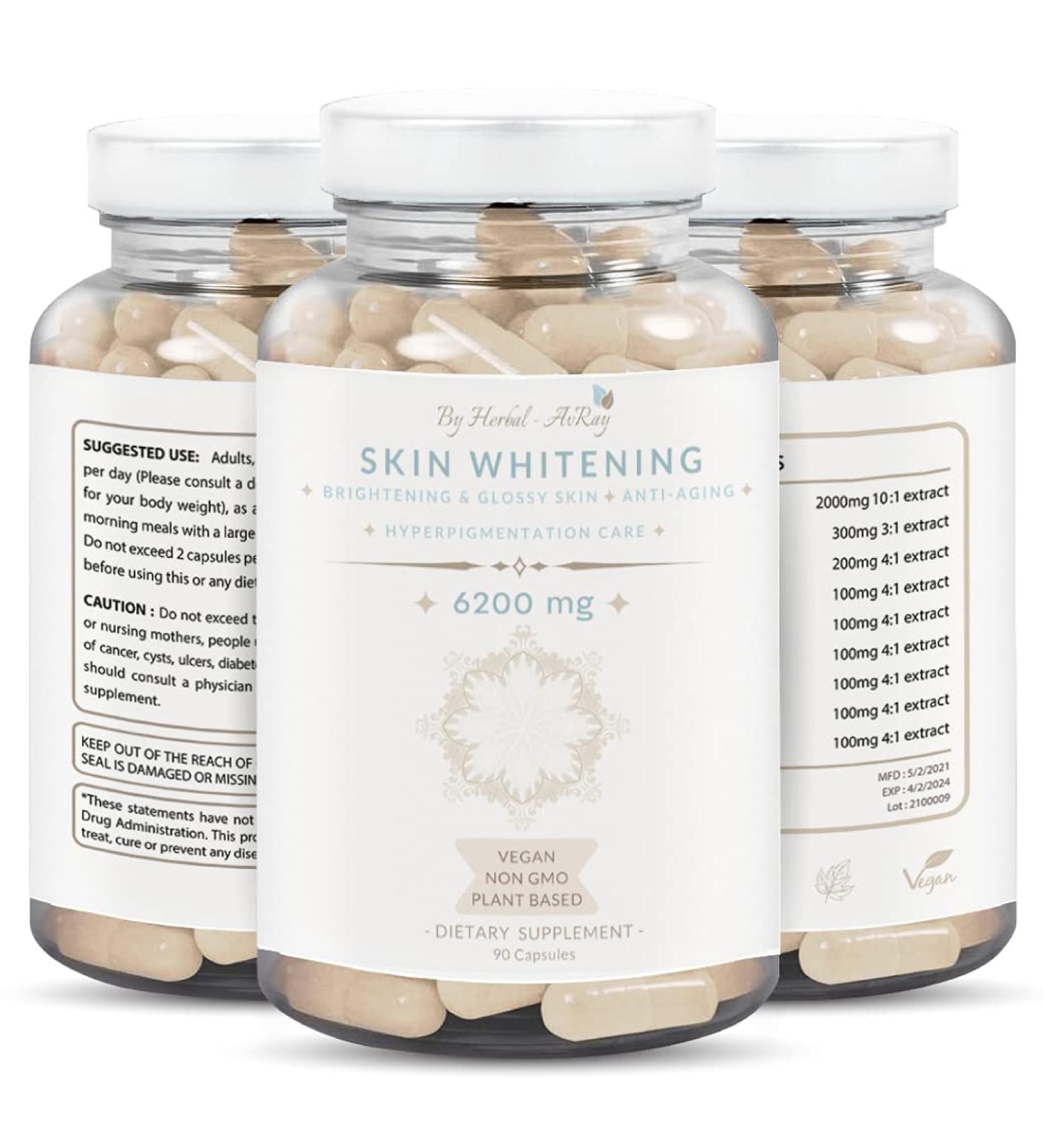 Glutathione Whitening Pills 6200mg with Collagen for Skin Lightening, Acne Scars & Dark Spot Removal - Skin Bleaching Supplement with Anti-Aging Benefits - 90 Vegan Capsules - Buy Online on GoSupps.com