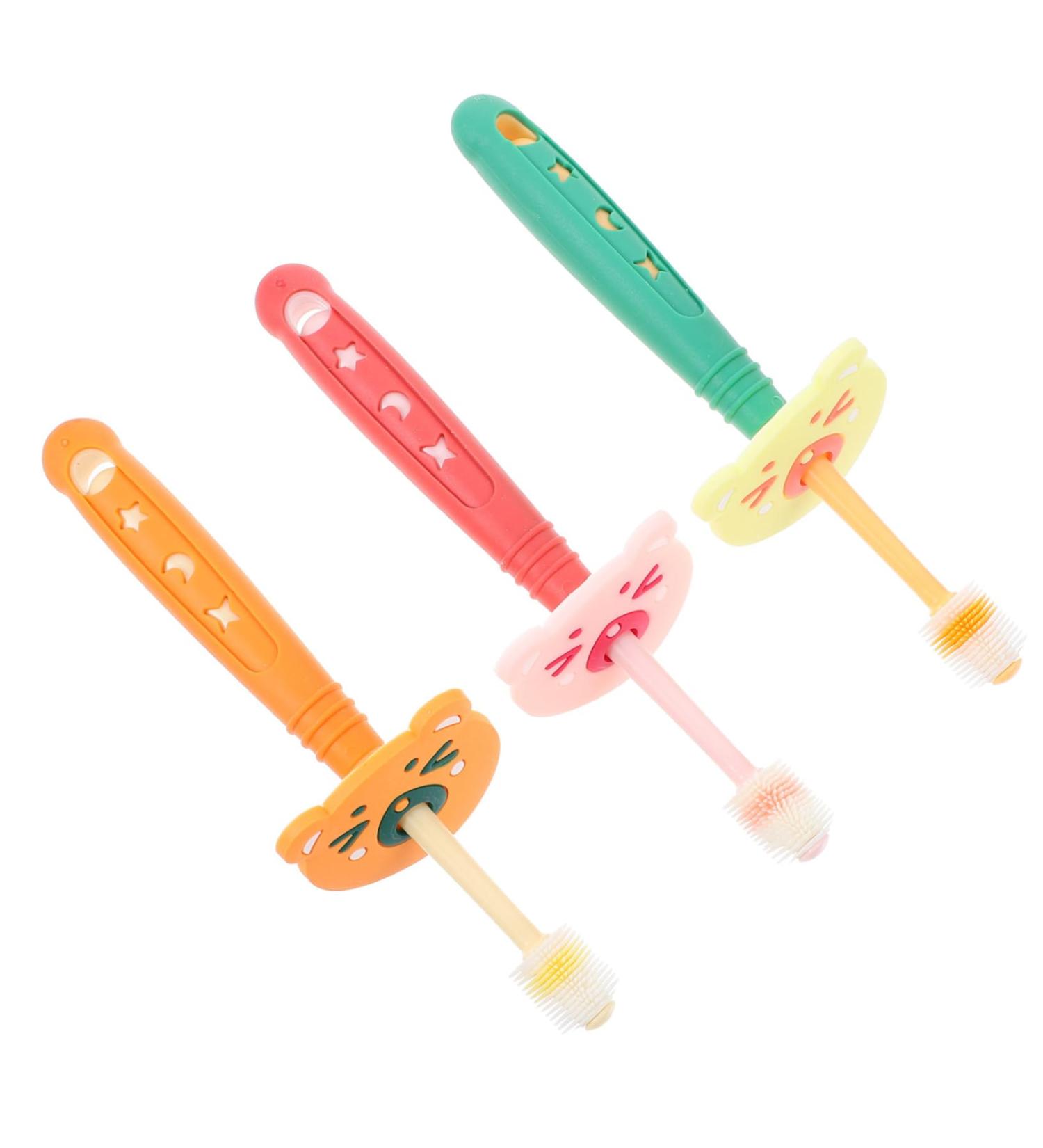 Minkissy Manual Toothbrush Set - 3 Silicone Baby Brushes for Oral Care | Cheetopia Toddler Tooth Cleaning Tool | Nano Material Rotatable Design for Effective Teeth Cleaning - Buy Online on GoSupps.com
