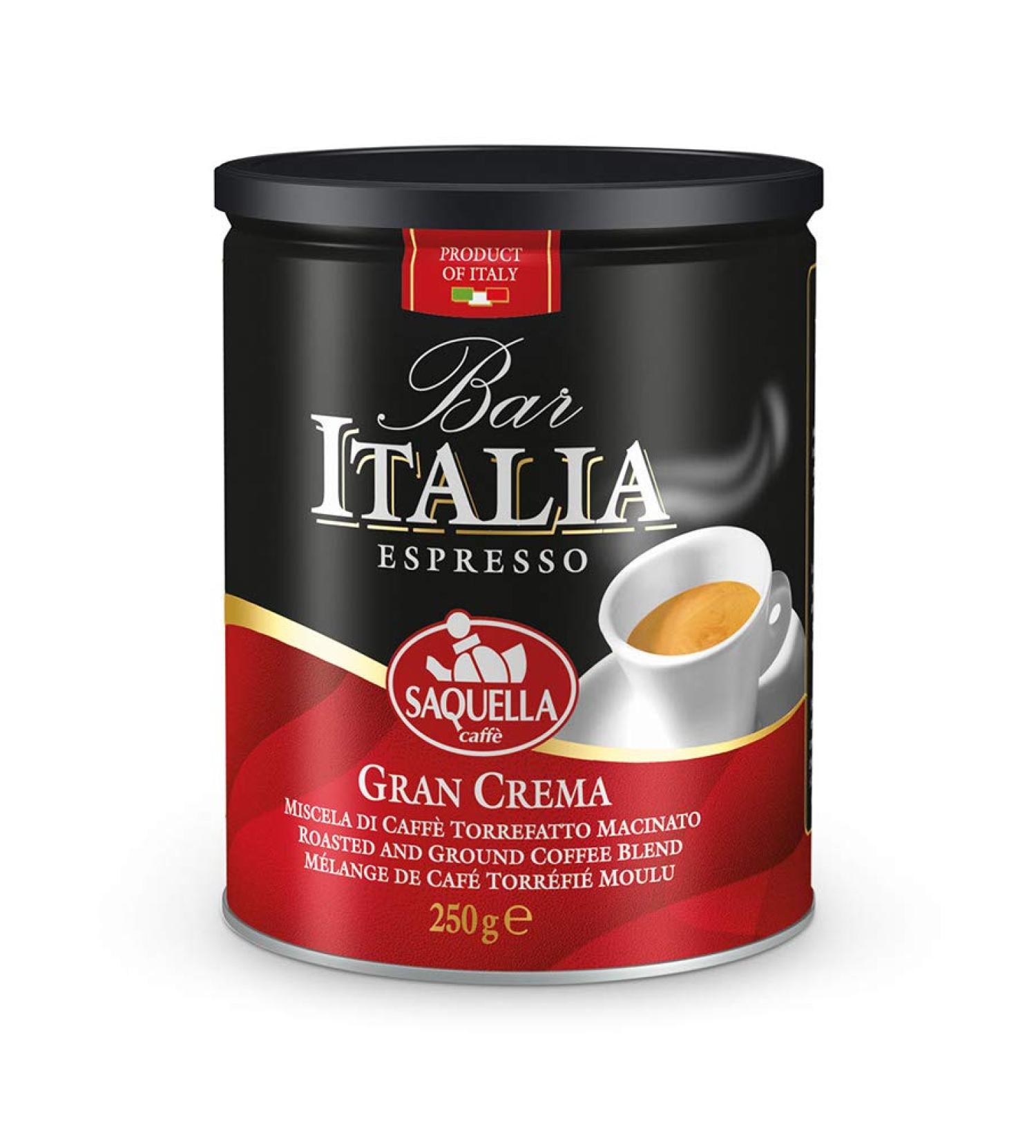 Saquella "Decaffeinated" Slow Roasted Gourmet Italian Espresso Ground Coffee 250g tin x 2 TINS - Buy Online on GoSupps.com
