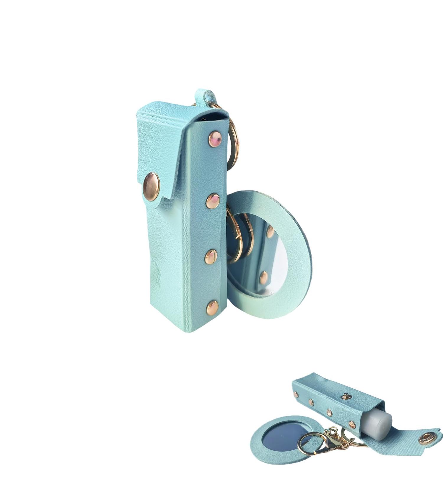 Stylish PU Leather Lipstick Holder Keychain with Mirror - Travel-Friendly Lipstick Organizer & Chapstick Pouch Gift for Women - Buy Online on GoSupps.com
