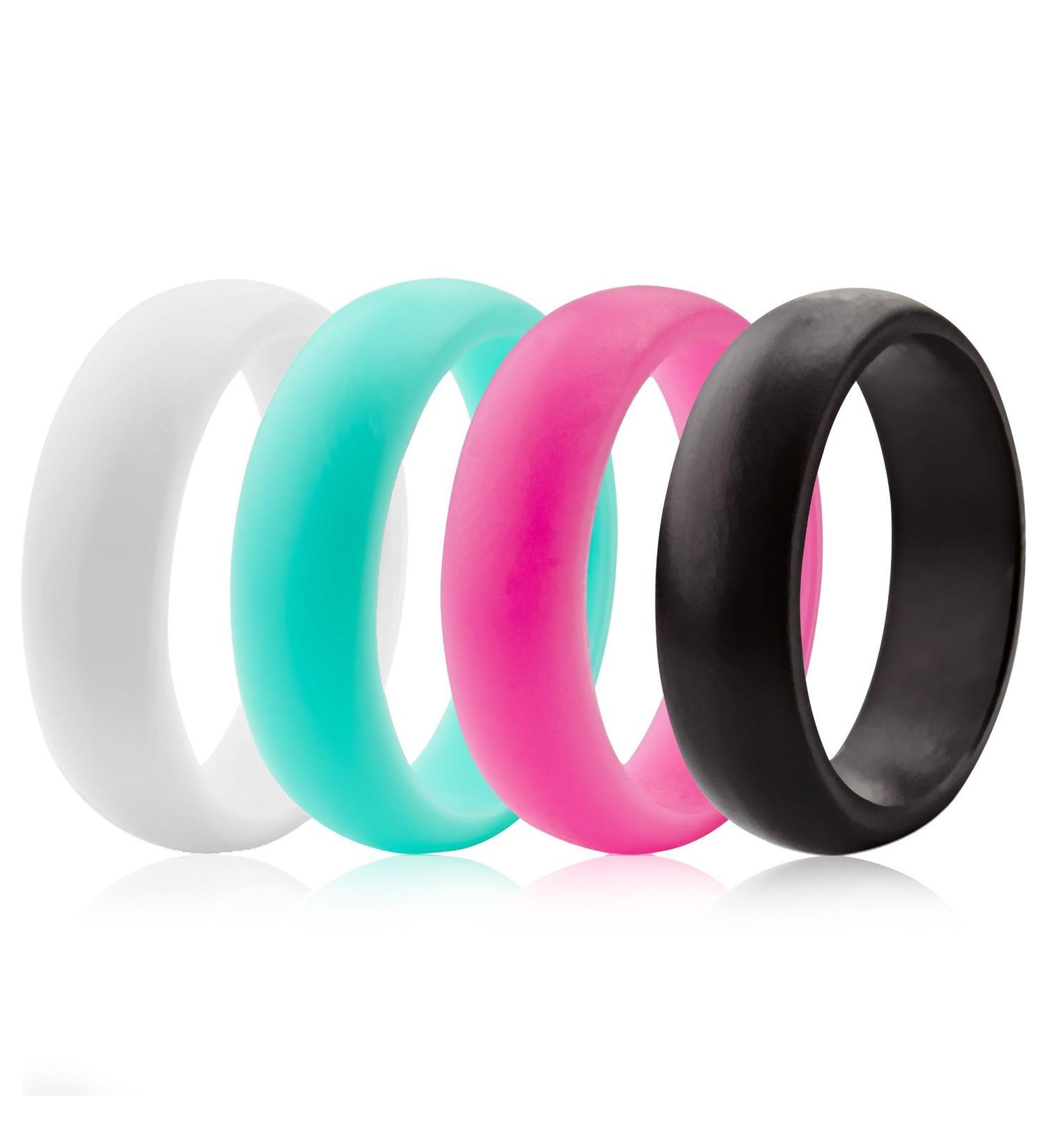ThunderFit Silicone Wedding Bands for Women - 5.6mm Width - 2mm Thickness - Size 7.5-8 (18.20mm) - Teal Pink Black White - Buy Online on GoSupps.com