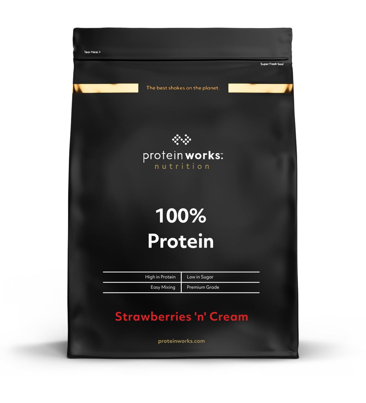 Protein Works - 100 percent Protein 1.25kg High Protein Blend 41 Servings Strawberries 'n' Cream Strawberries 'n' Cream 1.25kg (41 servings) - Buy Online on GoSupps.com