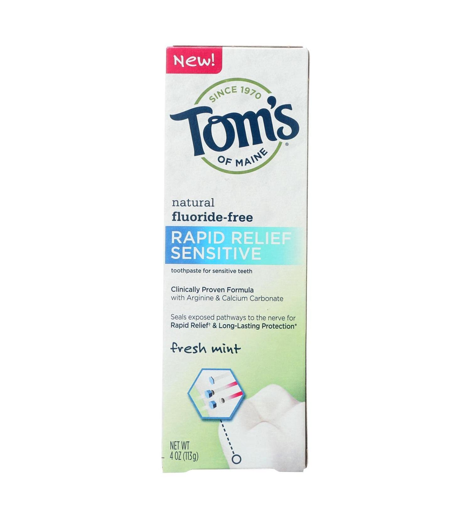 Tom's Of Maine Rapid Relief Sensitive Toothpaste - Fresh Mint Fluoride-free - Case Of 6-4 Oz.6