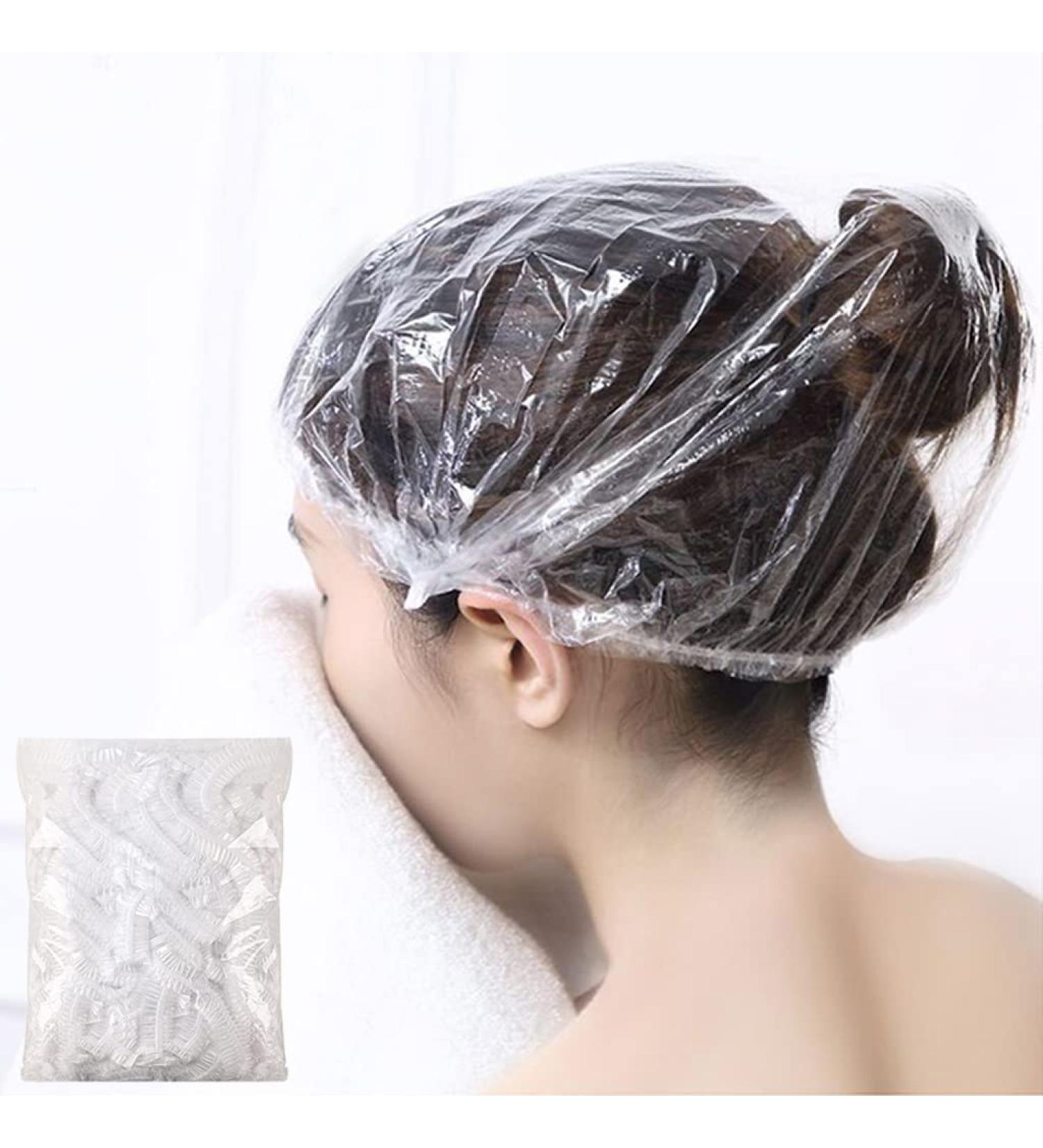 200 PCS Disposable Clear Shower Caps - Elastic Plastic Caps for Hair Treatment, Home, Hotel, Salon - Buy Online on GoSupps.com