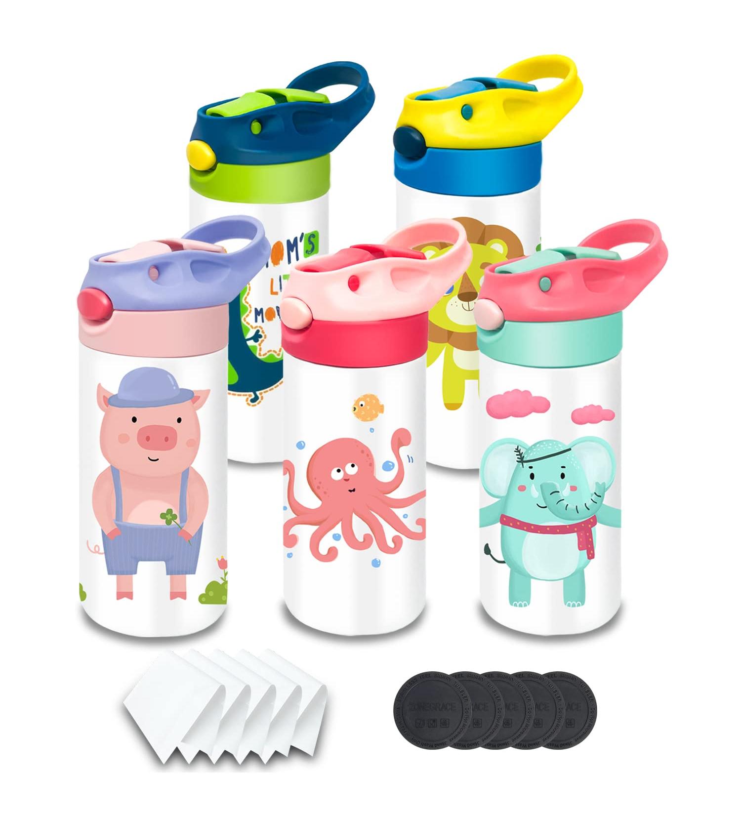ZONEGRACE 12oz Kids Sublimation Tumbler Bulk - Double Wall Water Bottle Blanks with Handle (5 Pack) - Buy Online on GoSupps.com
