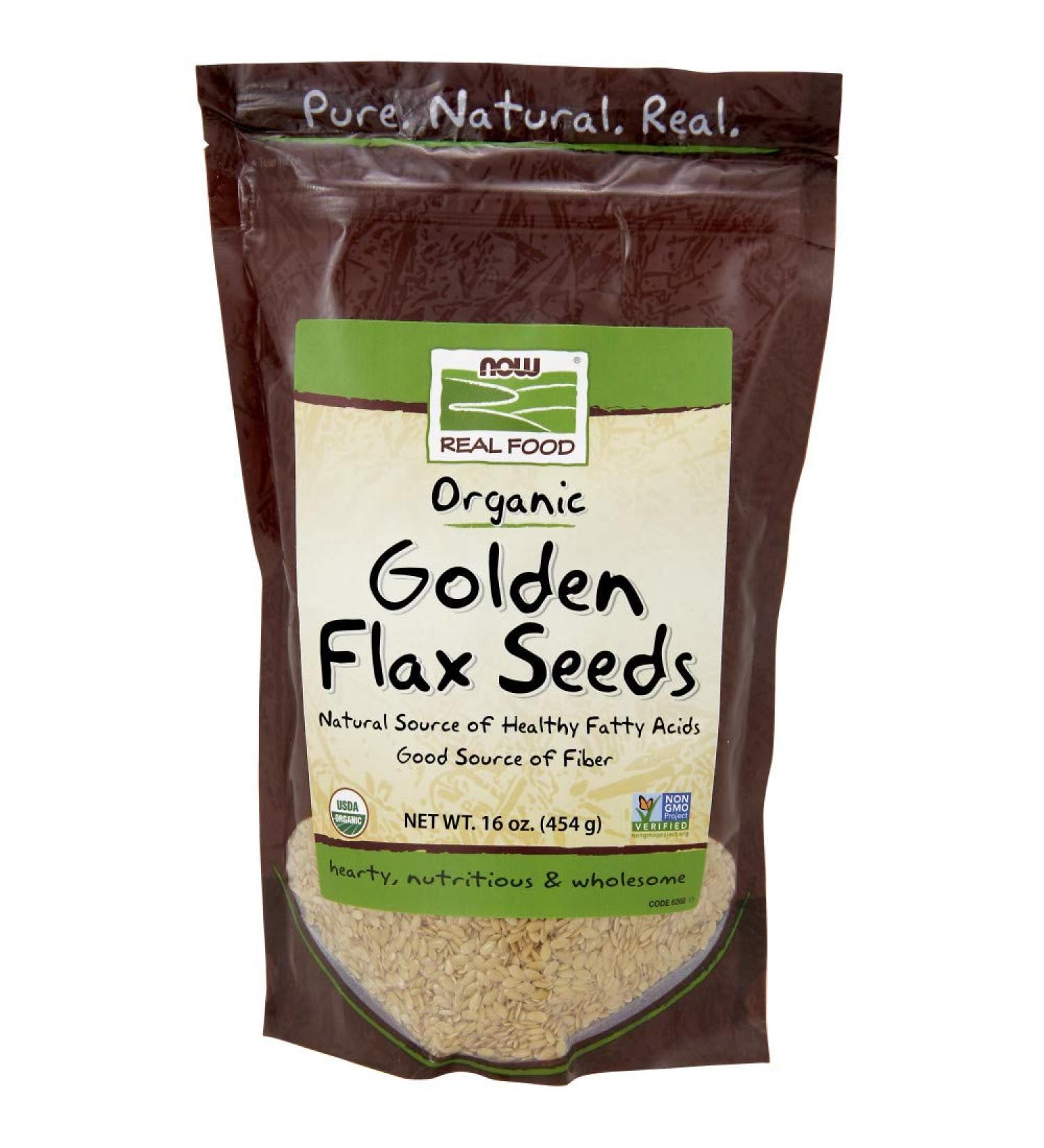 NOW Foods Organic Golden Flax Seeds 16oz (Pack of 2) - Certified Organic - Buy Online on GoSupps.com