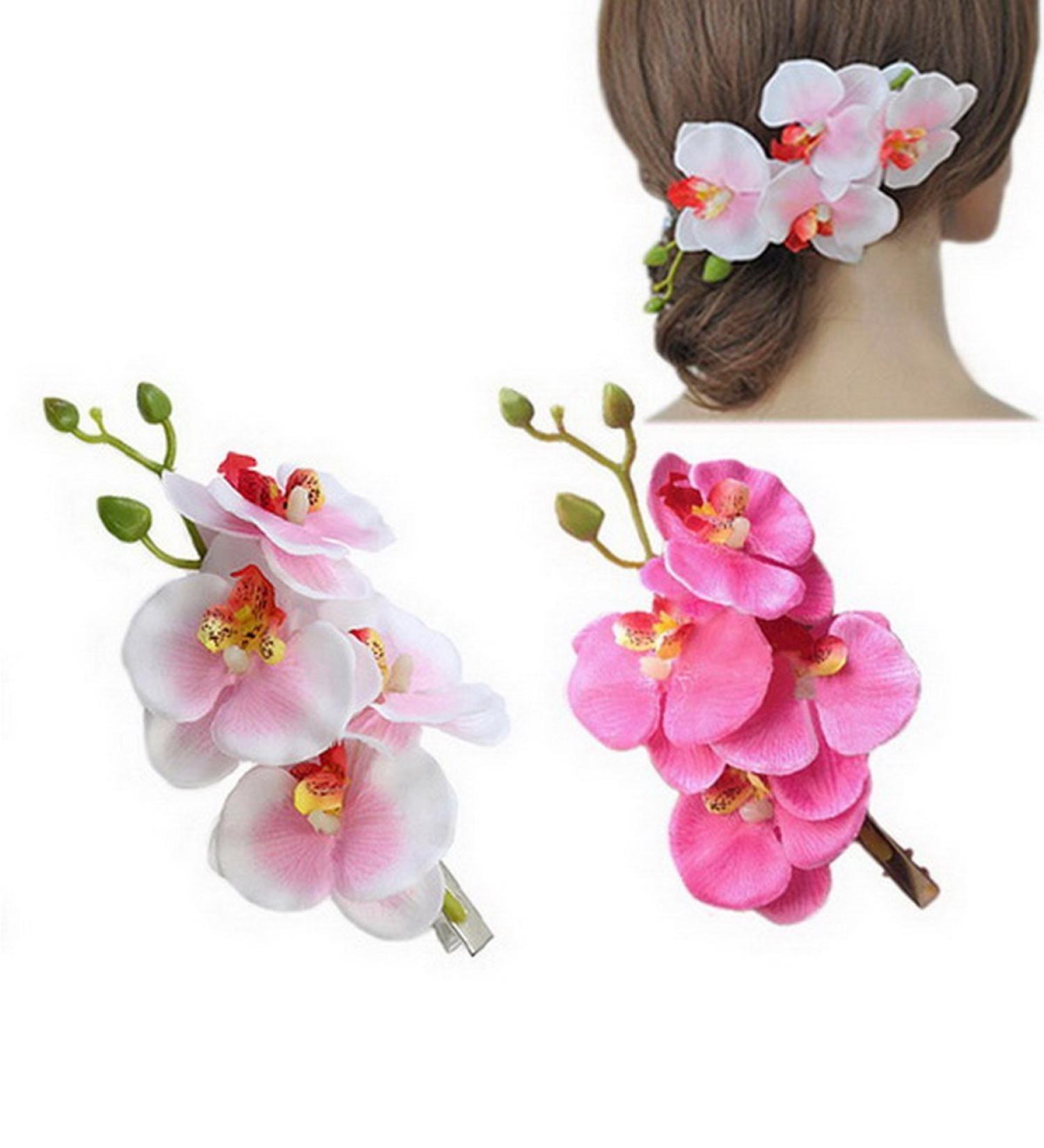 DreamLily Hawaiian Orchid Flower Hair Clips for Wedding Hair Brooch Hawaii Beach Wearing (2PCs)